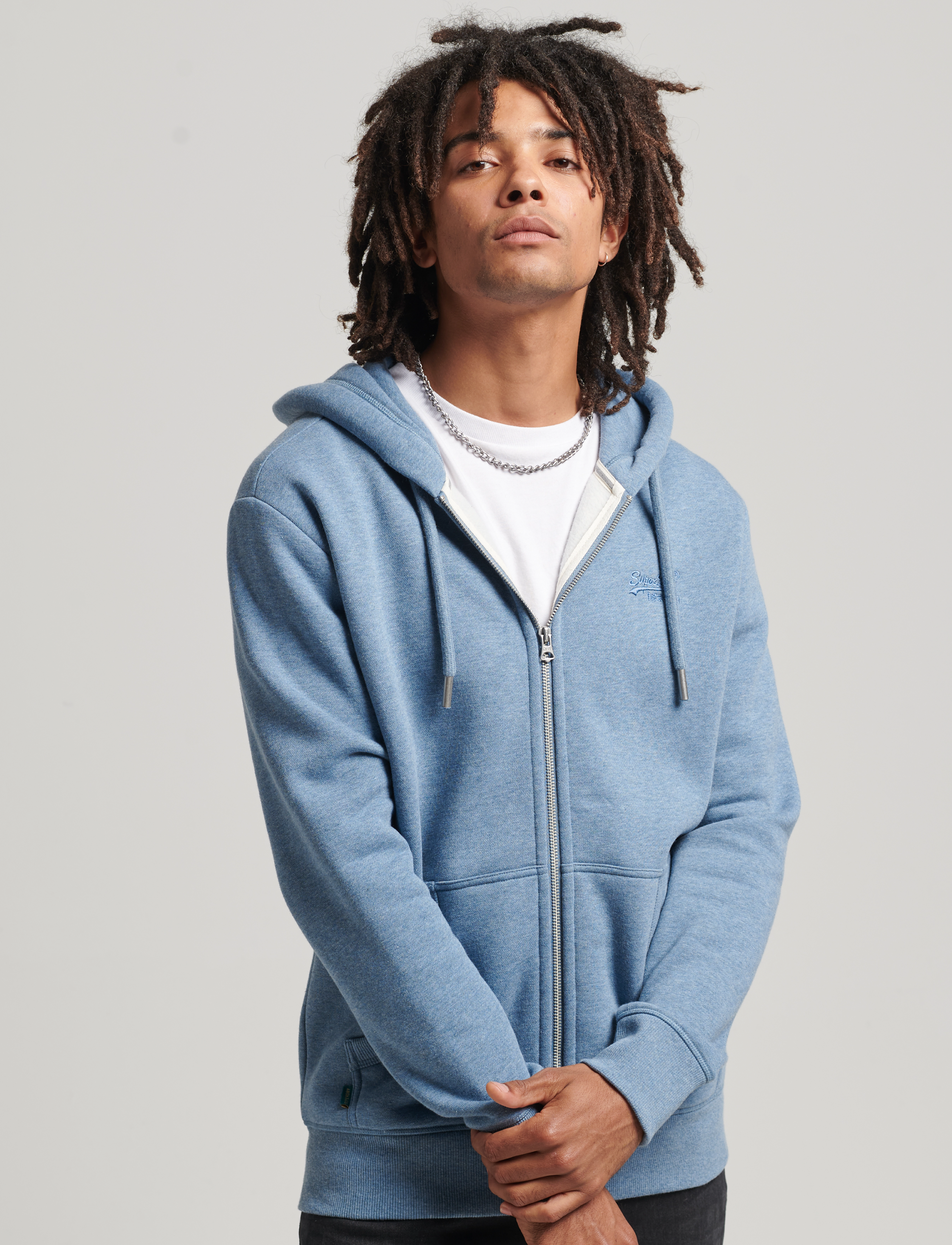 Superdry - VINTAGE LOGO EMB ZIPHOOD - bluestone marl - 2