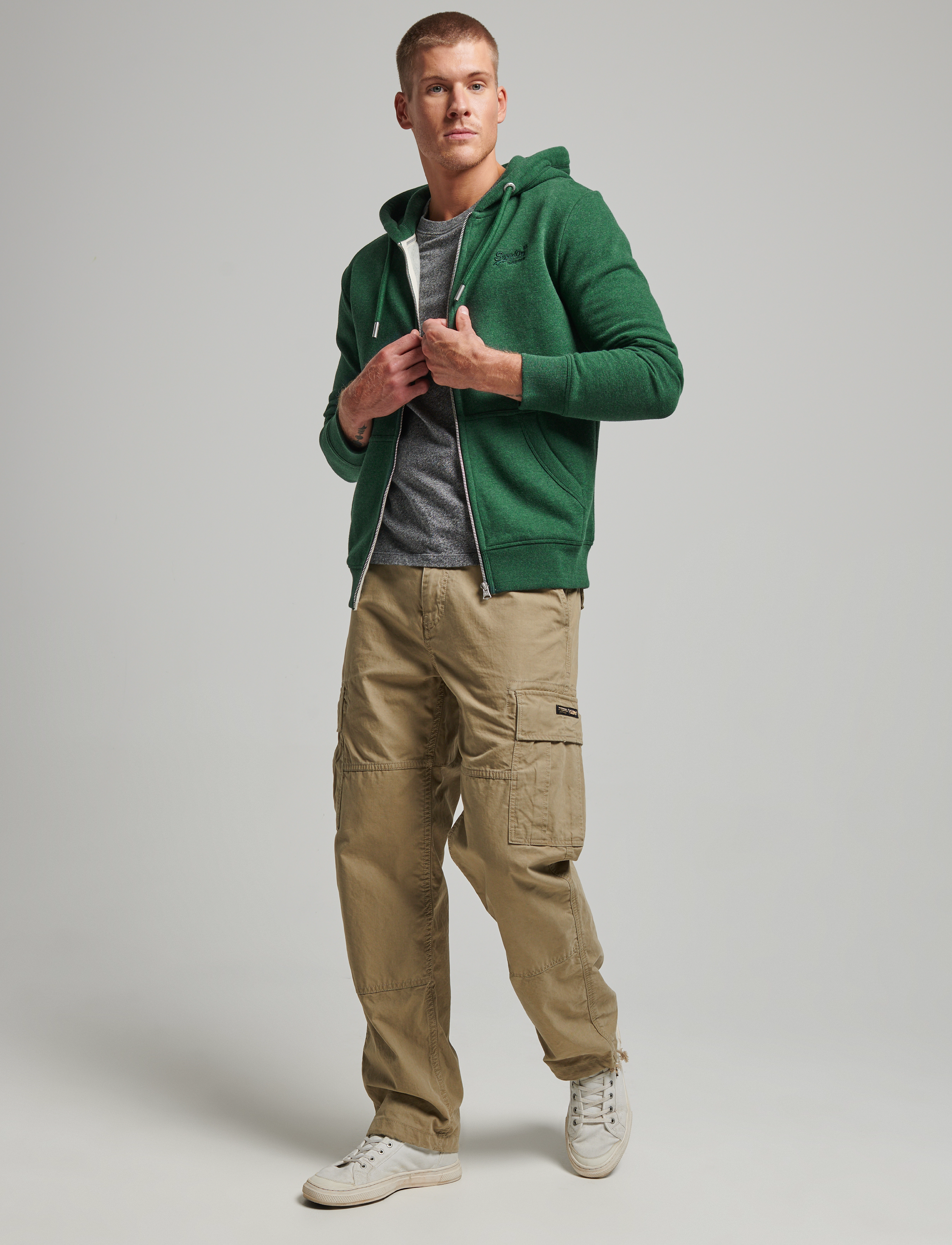 Superdry - VINTAGE LOGO EMB ZIPHOOD - campus green marl - 2