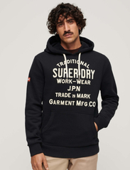 Superdry - WORKWEAR FLOCK GRAPHIC HOODIE - sweatshirts - nero black marl - 2