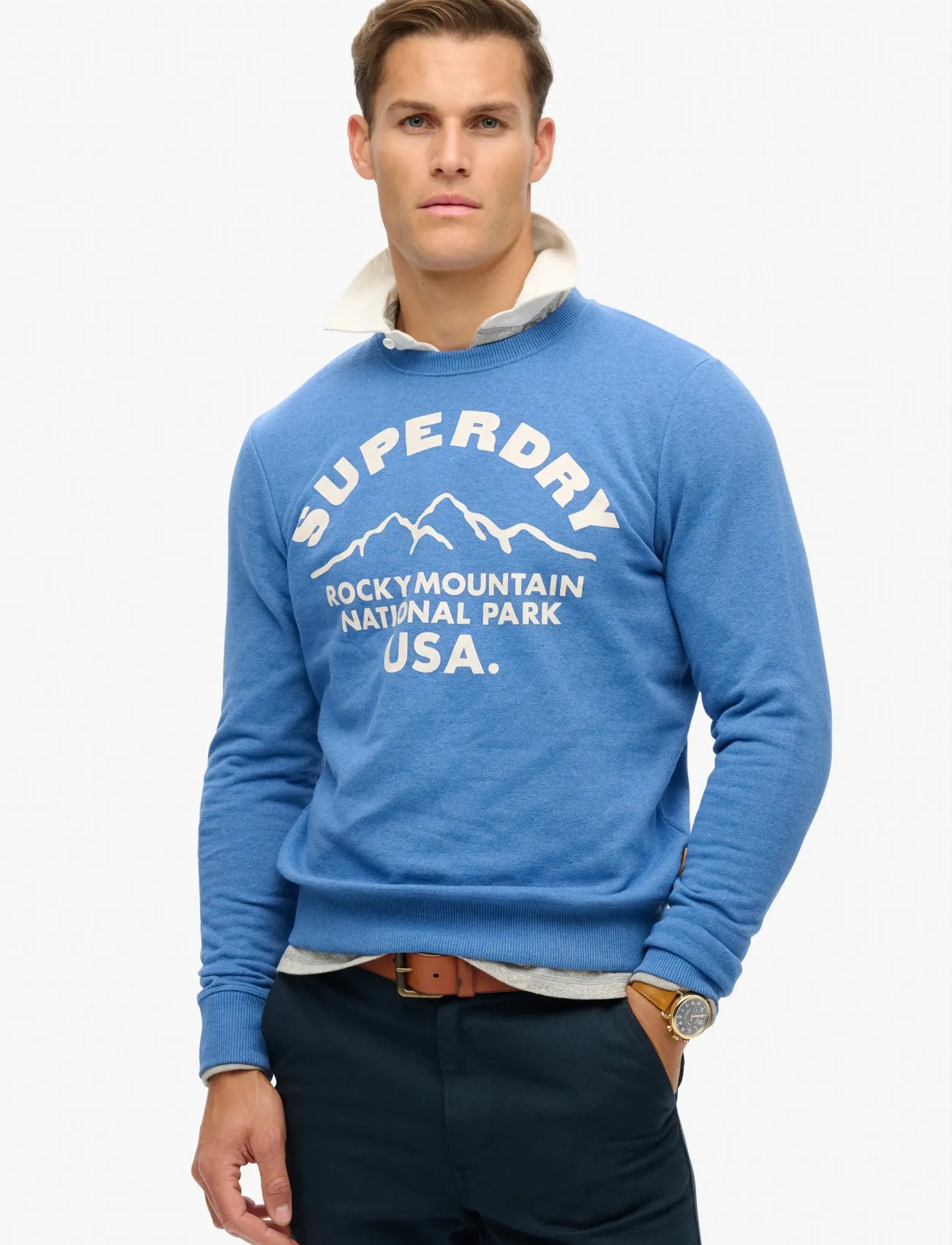 Superdry LO-FI OUTDOORS GRAPHIC CREW - Tøj - OCEAN BLUE MARL / blue