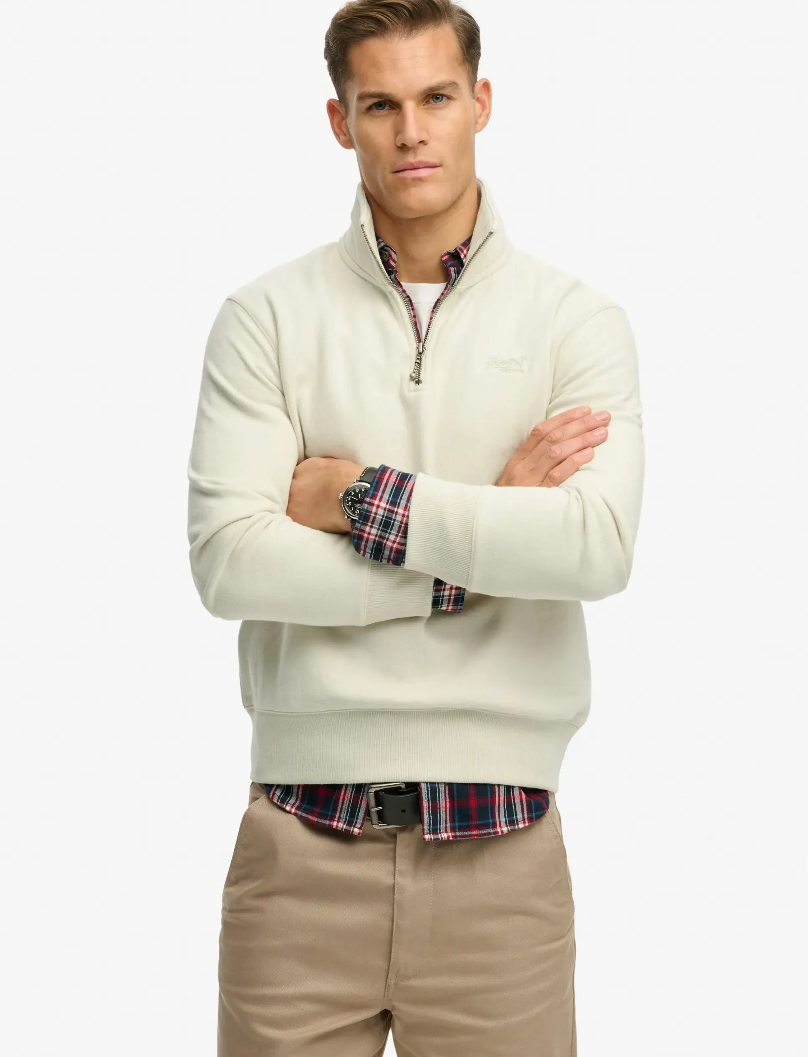 Superdry ESSENTIAL LOGO HALF ZIP - Sweatshirts - BIRCH / cream