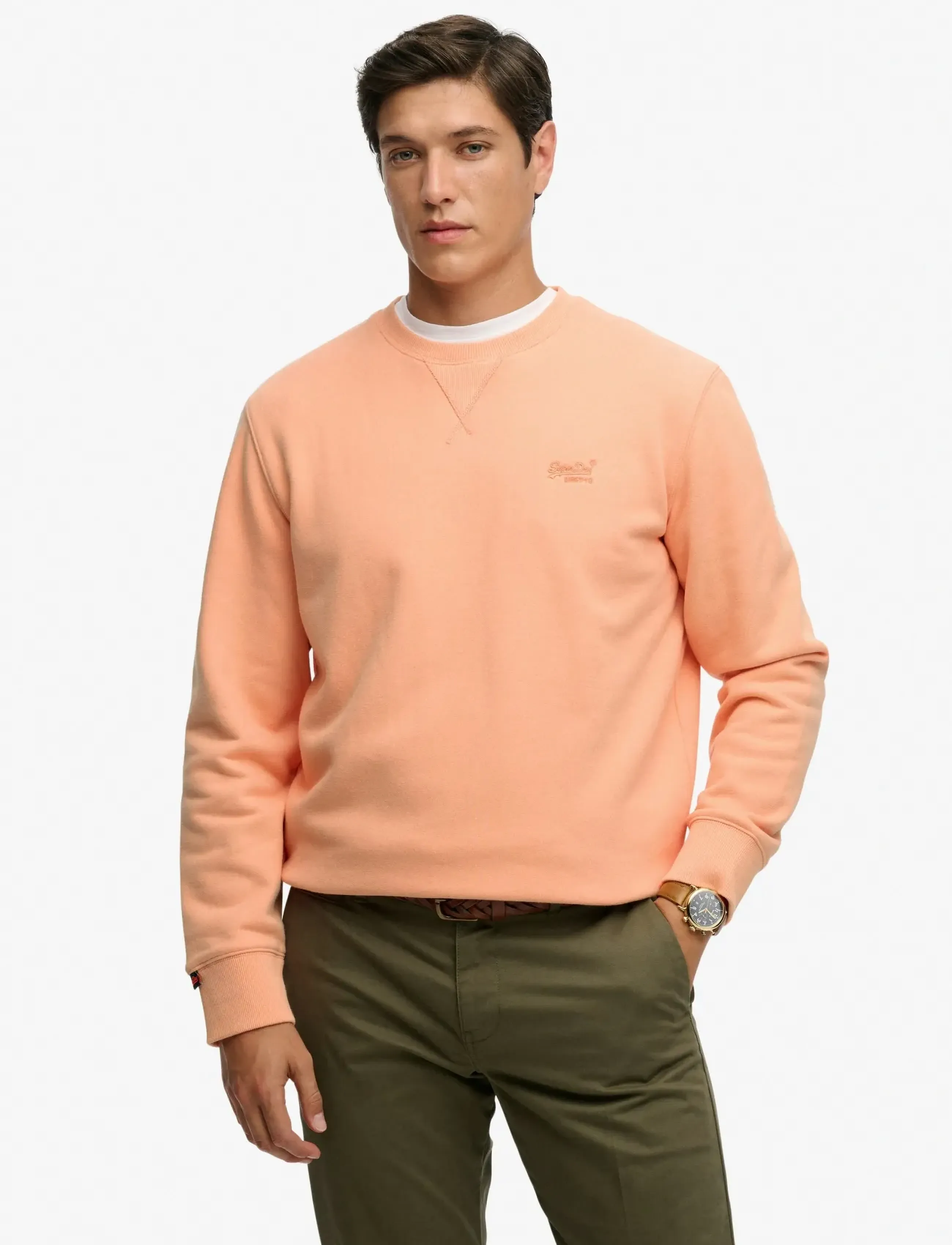 Superdry Essential Logo Crew Sweatshirt, XL, Coral, Sweatshirts & Hættetrøjer > Sweatshirts, Herre