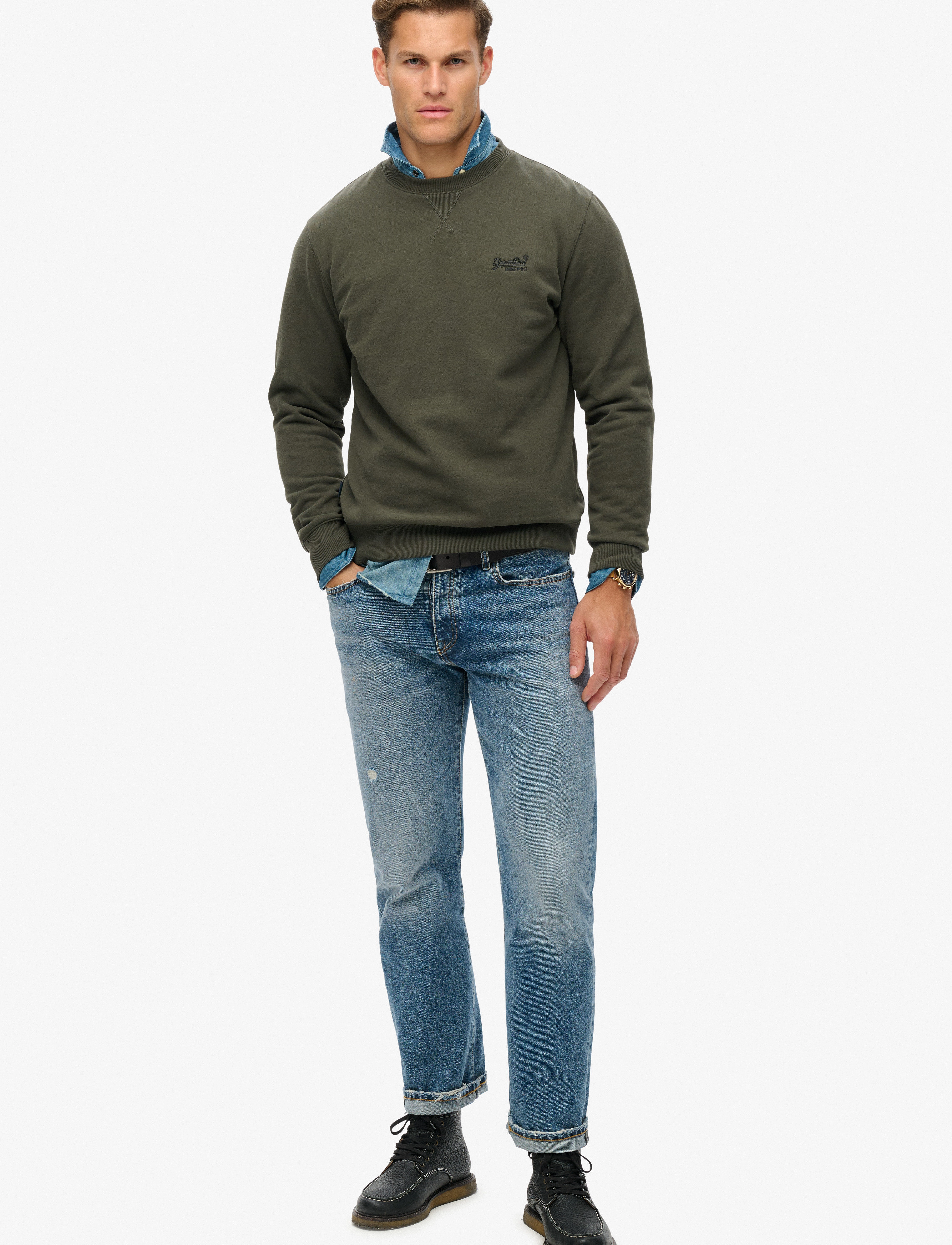 Superdry - ESSENTIAL LOGO CREW SWEATSHIRT - truien en hoodies - dark grey green - 3