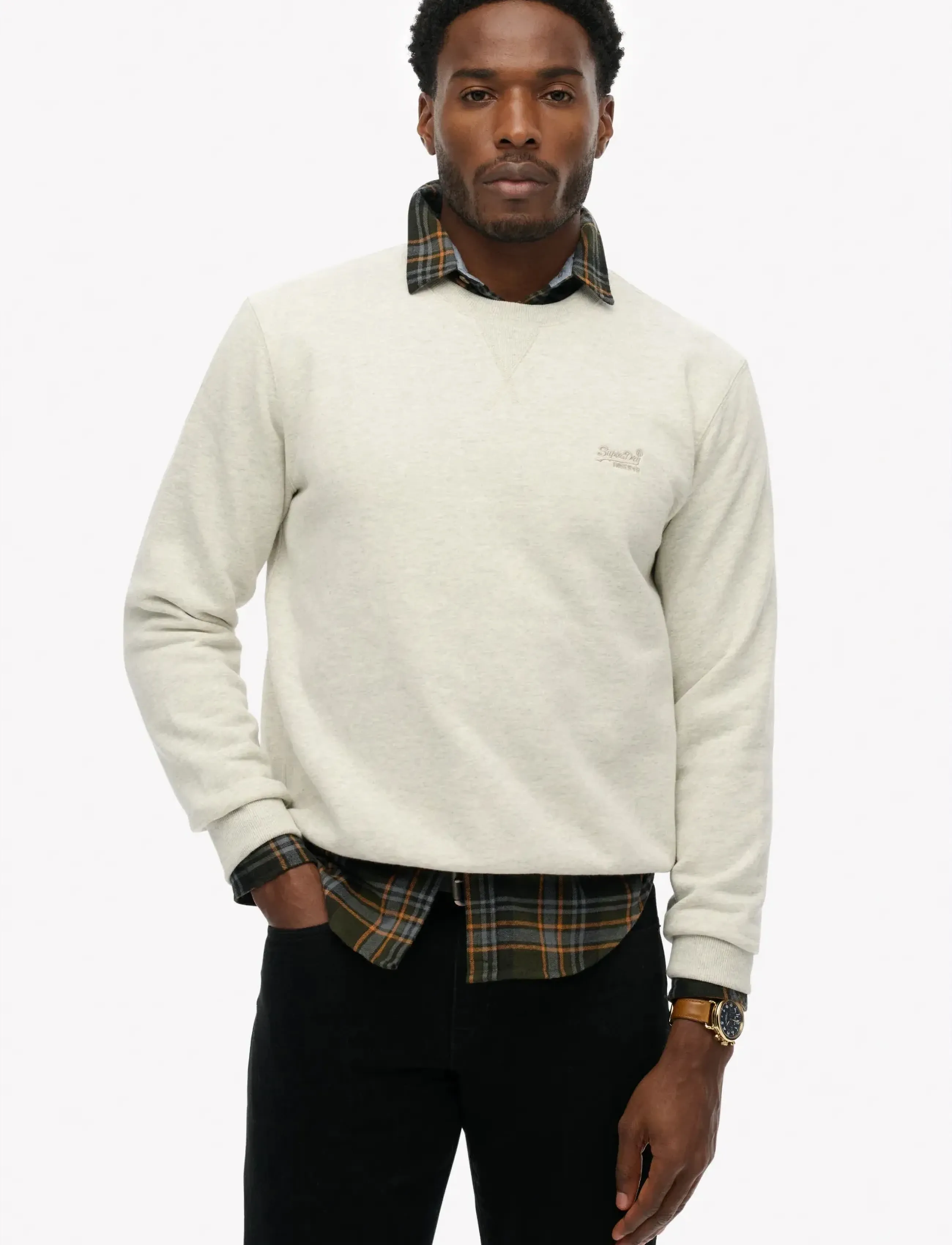 Superdry ESSENTIAL LOGO CREW SWEATSHIRT - Tøj - STRAW GREY MARL / grey