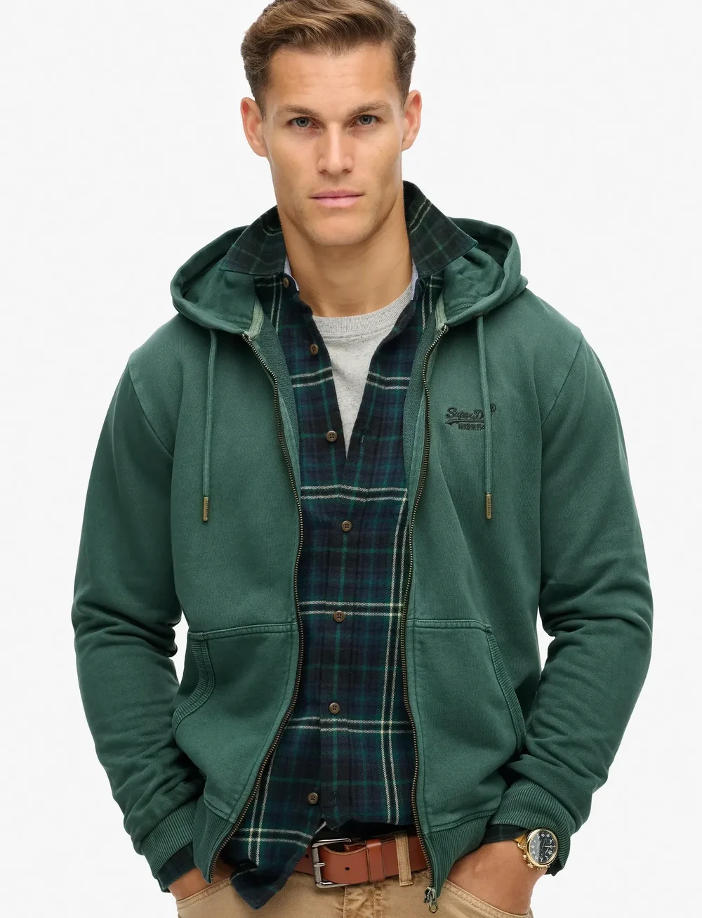 Superdry - ESSENTIAL LOGO WASHED ZIPHOOD - hættetrøjer - forest green - 0