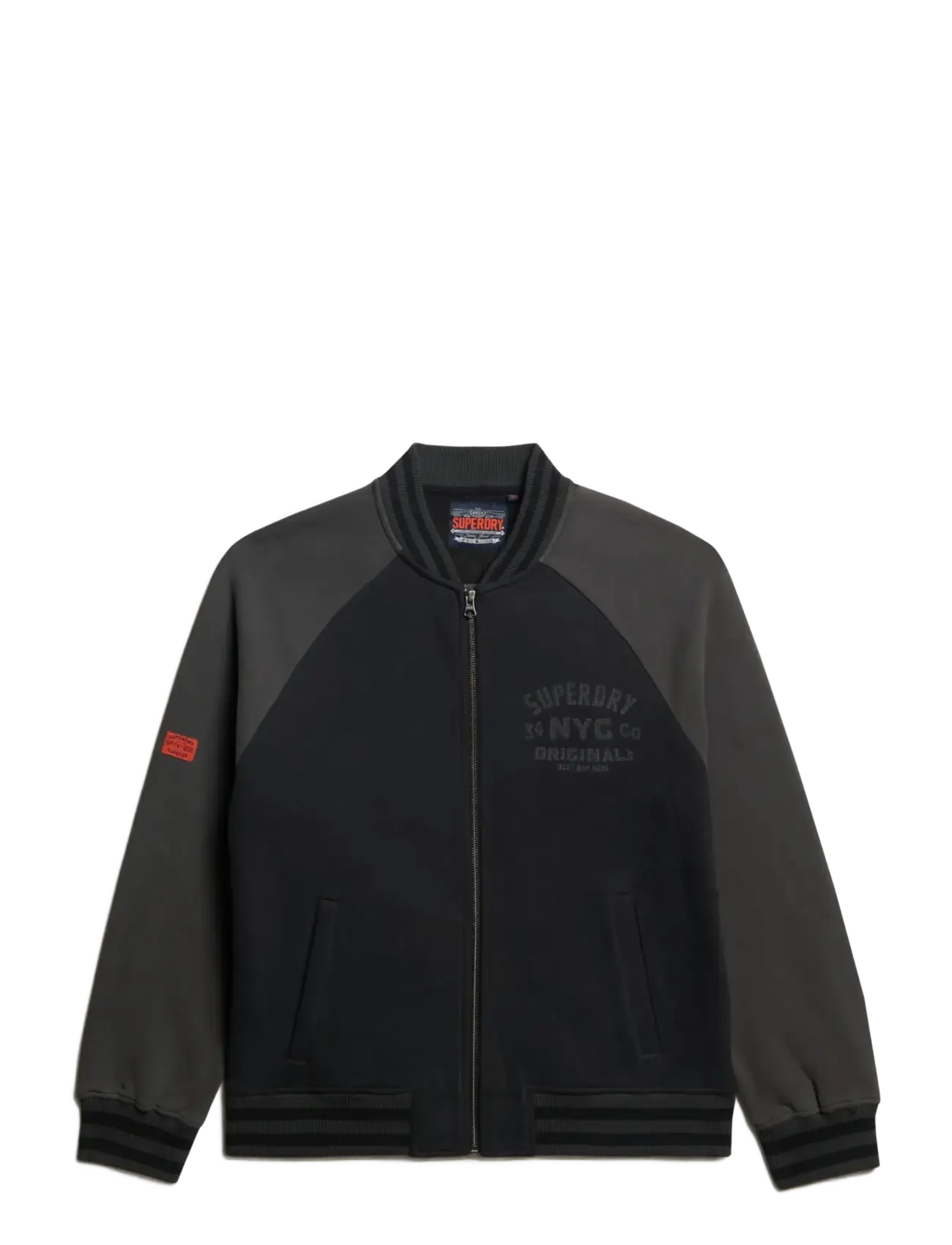 COLLEGE GRAPHIC JERSEY BOMBER - BLACK