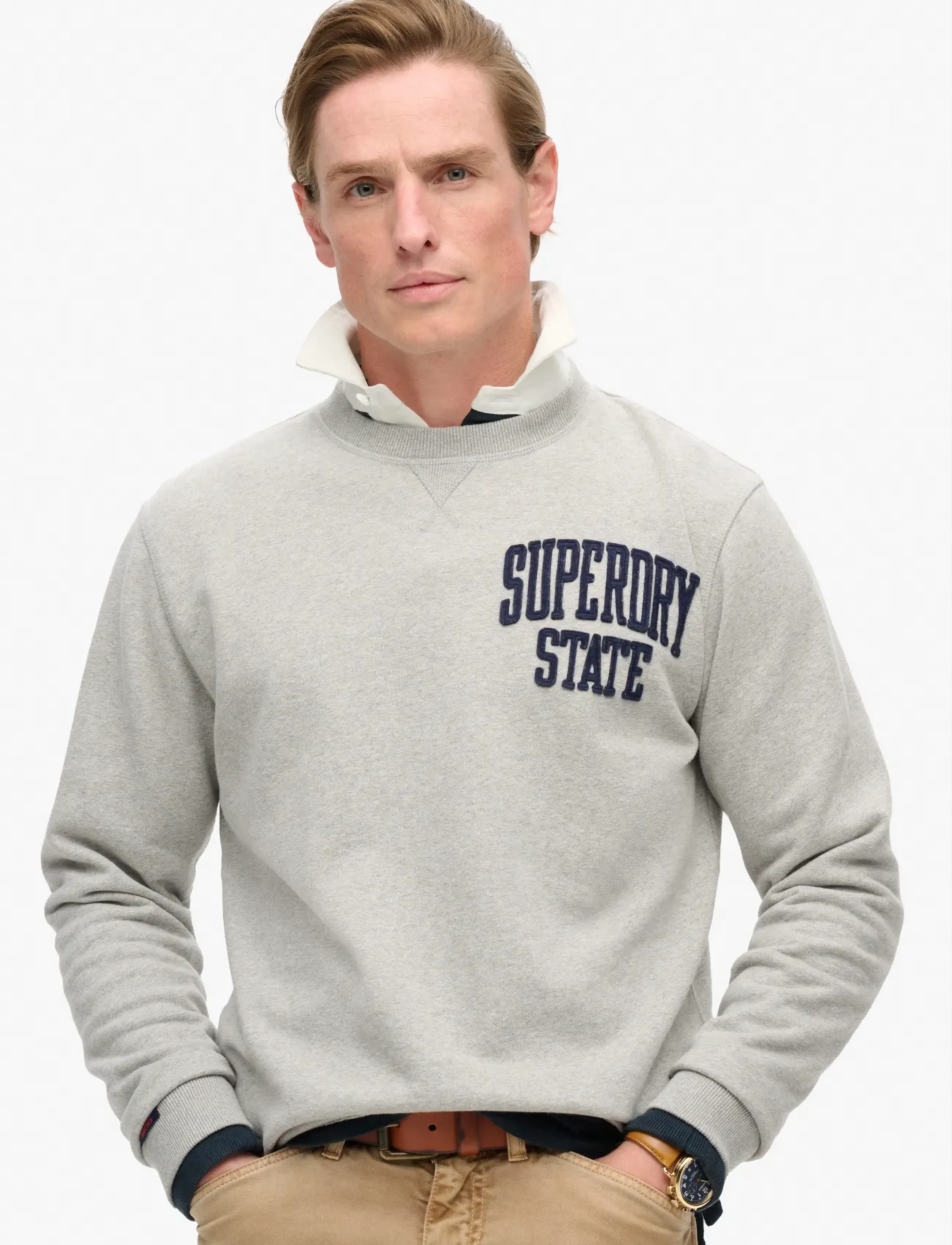Superdry VINTAGE ATHLETIC CREW - Looks for less - VINTAGE SWEAT LIGHT GREY MARL / grey