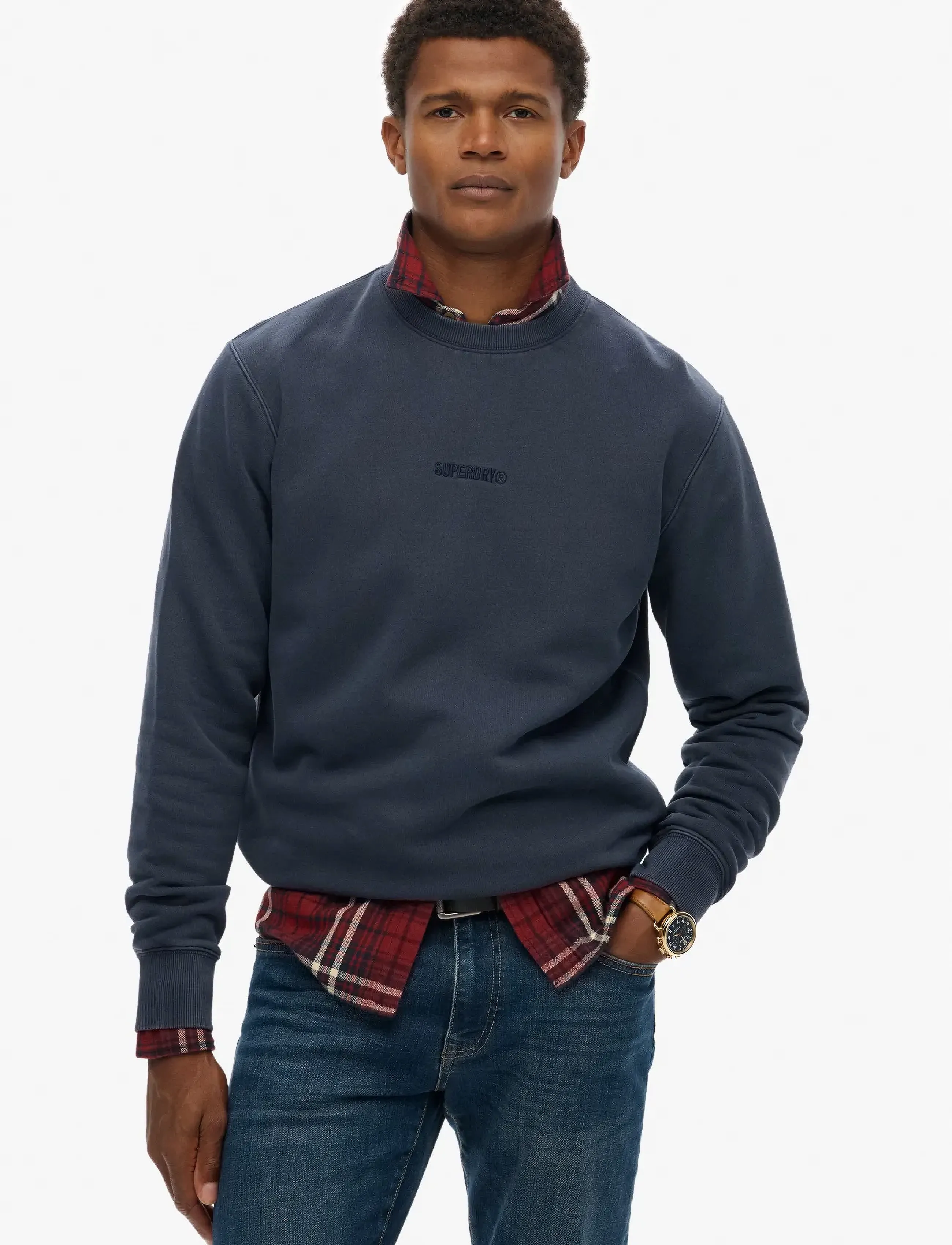 Superdry Micro Logo Crew, S, Navy, Sweatshirts & Hættetrøjer > Sweatshirts, Herre