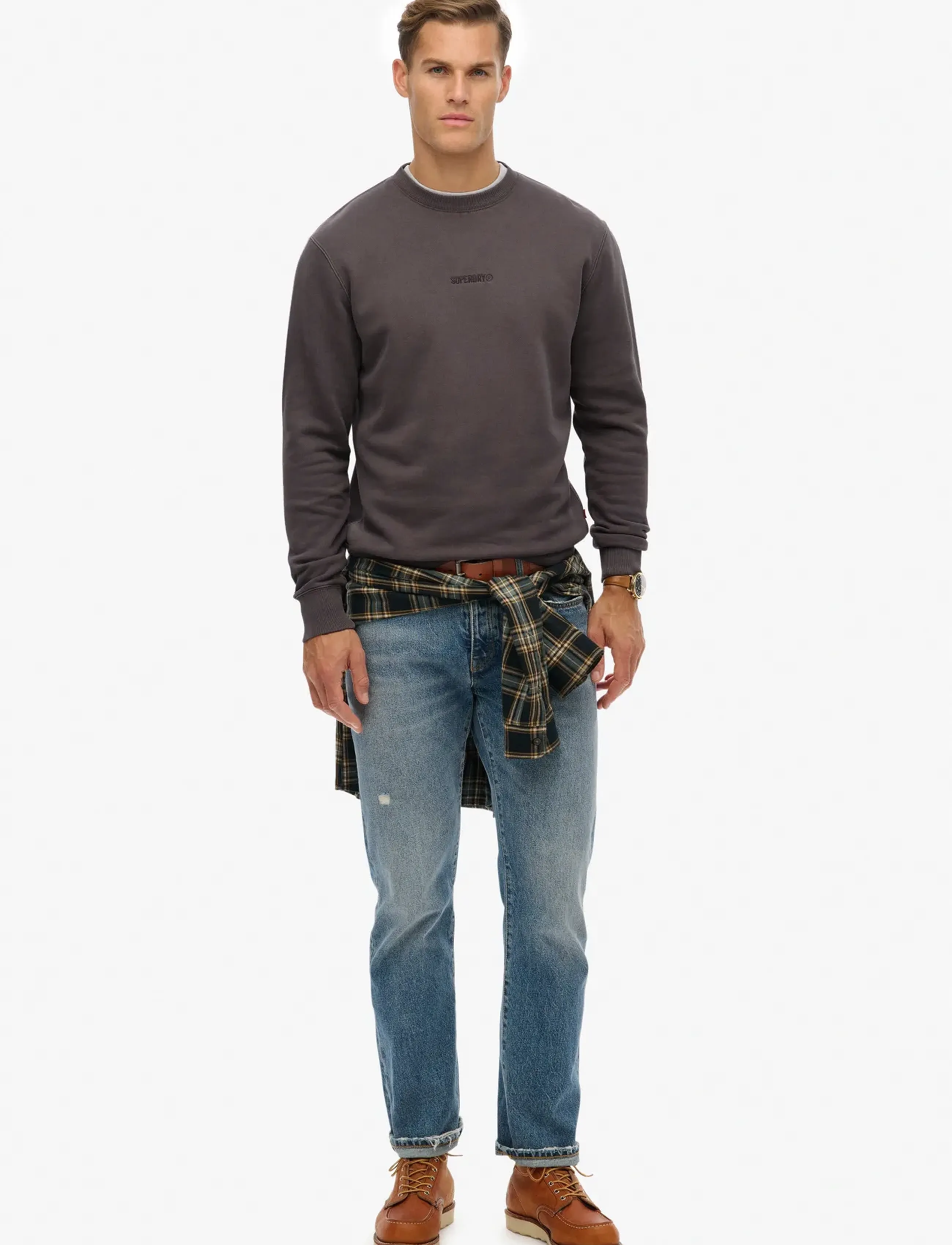 Superdry - MICRO LOGO CREW - sweatshirts - dark pebble grey - 4