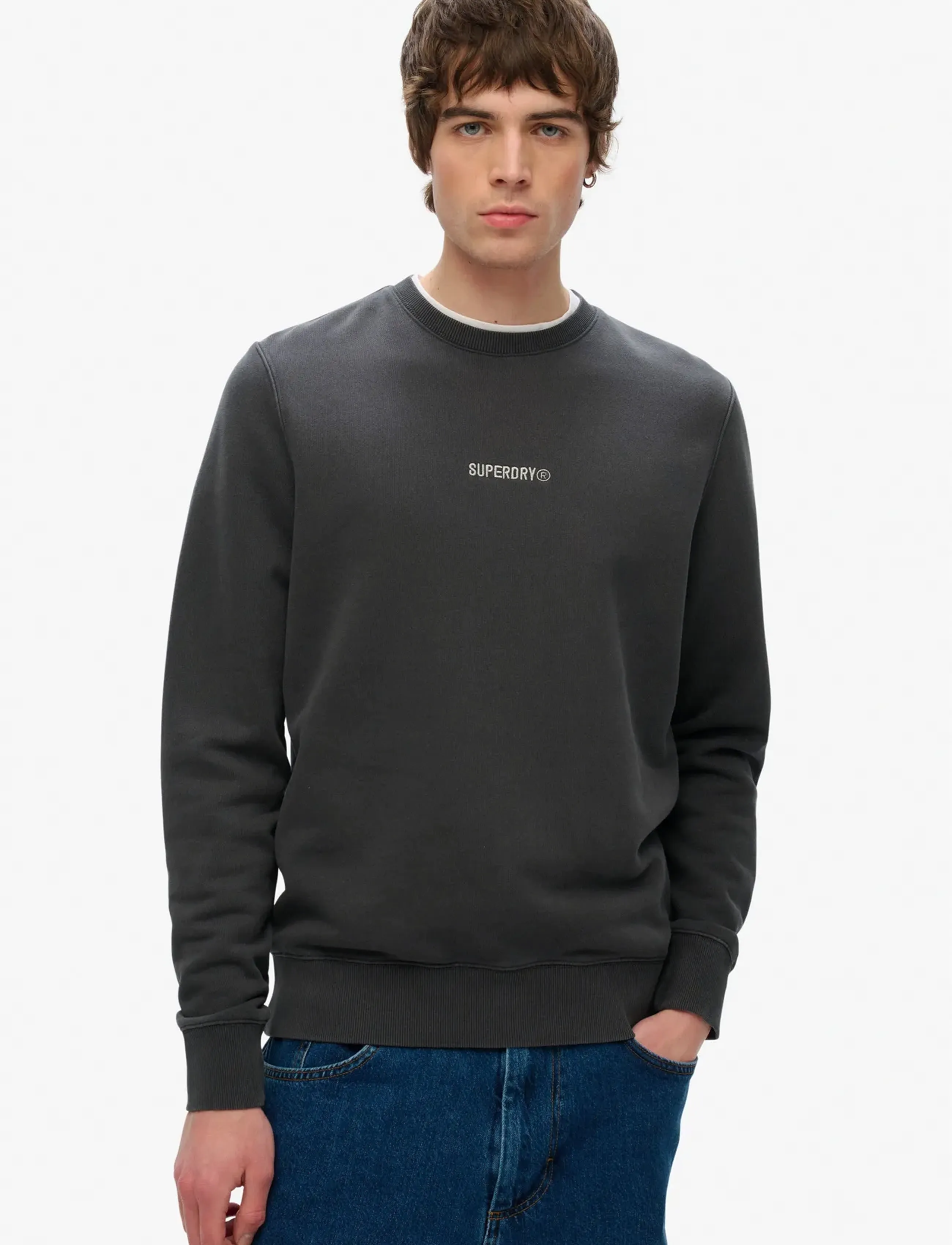 Superdry Micro Logo Crew, M, Grey, Sweatshirts & Hættetrøjer > Sweatshirts, Herre