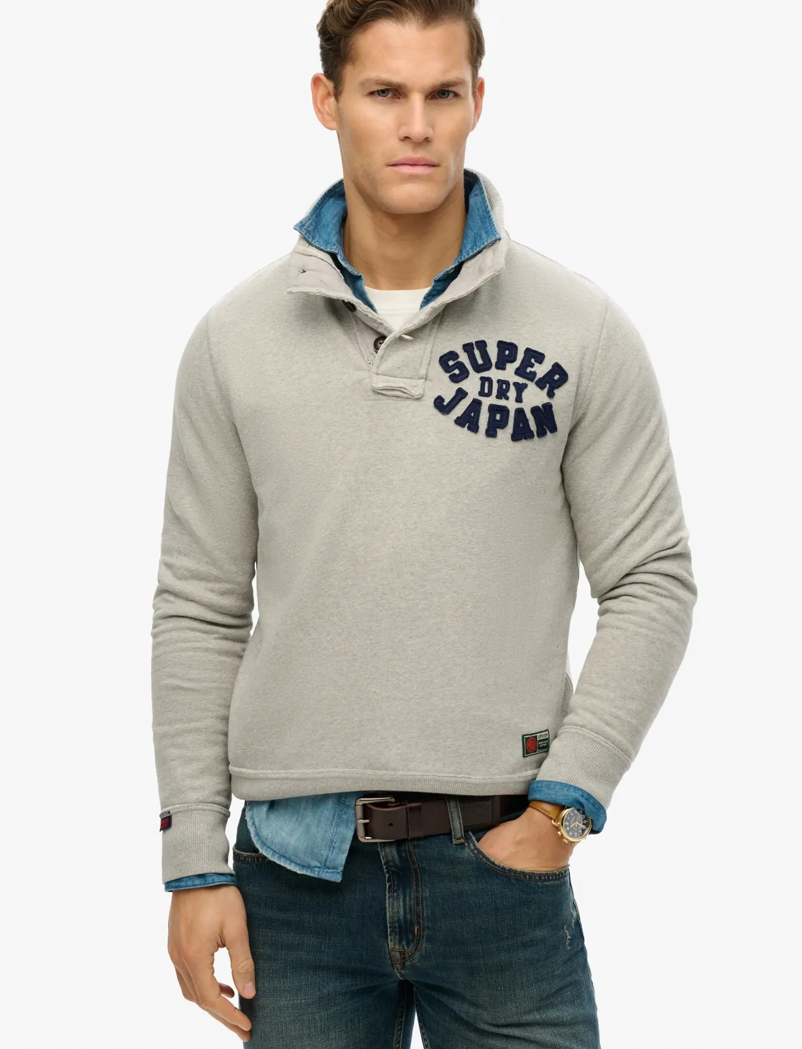 Superdry VINTAGE ATHLETIC HALF BUTTON - Sweatshirts - VINTAGE SWEAT LIGHT GREY MARL / grey