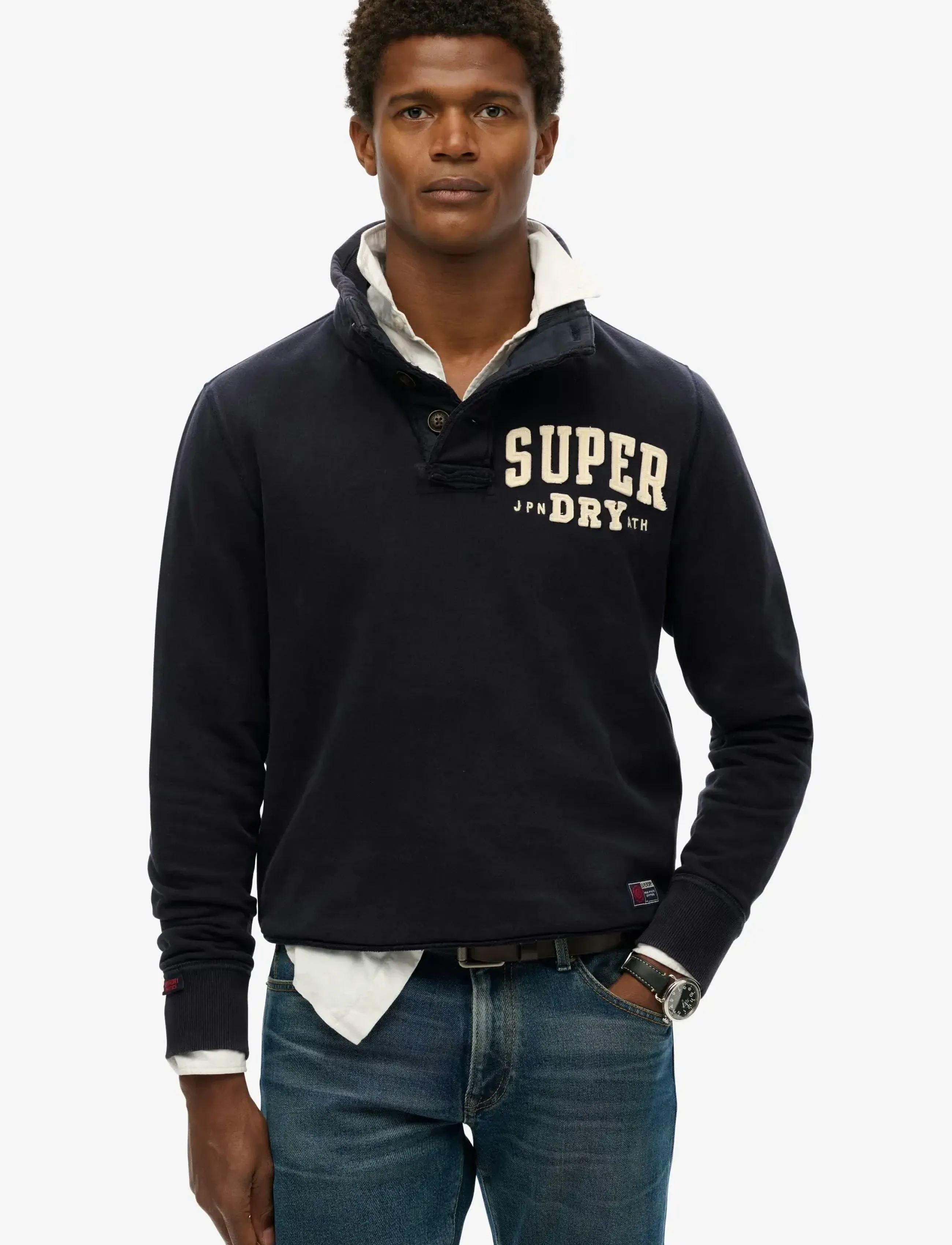 Superdry VINTAGE ATHLETIC HALF BUTTON - Sweatshirts - ECLIPSE NAVY / navy