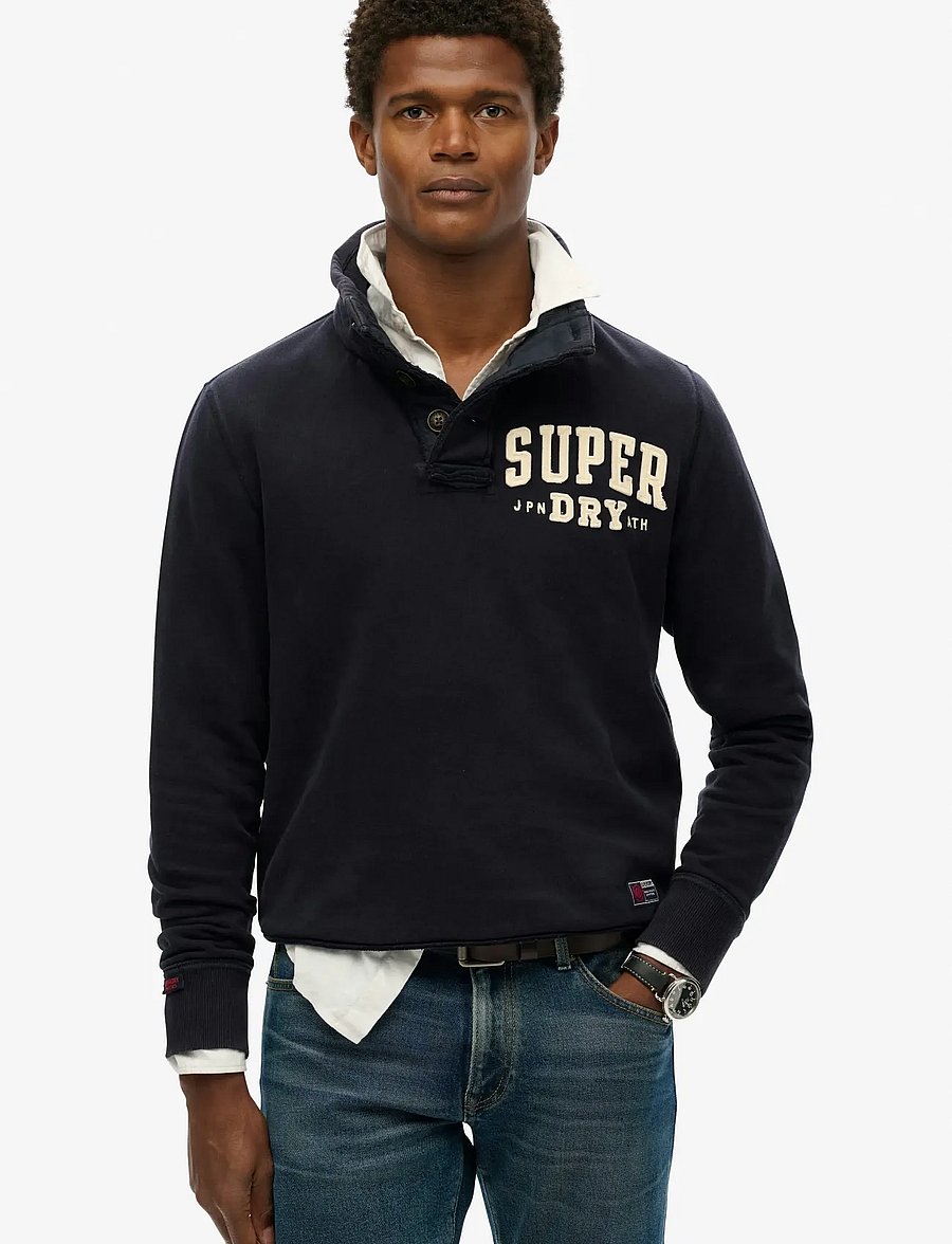Superdry - VINTAGE ATHLETIC HALF BUTTON - sweatshirts - eclipse navy - 0