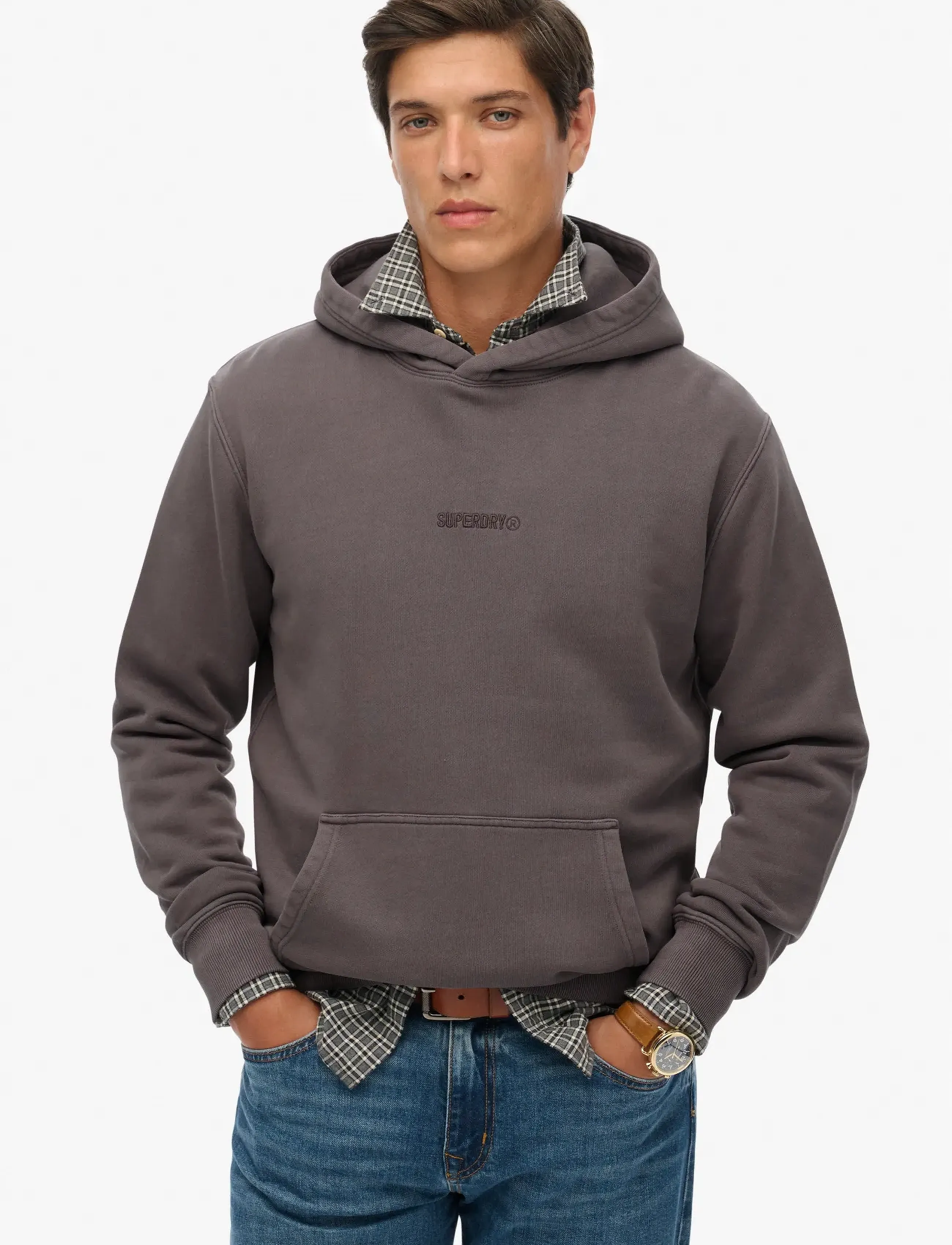 Superdry Micro Logo Hood, Mænd, Mikro Logo Hættetrøje, Grå, Str: S