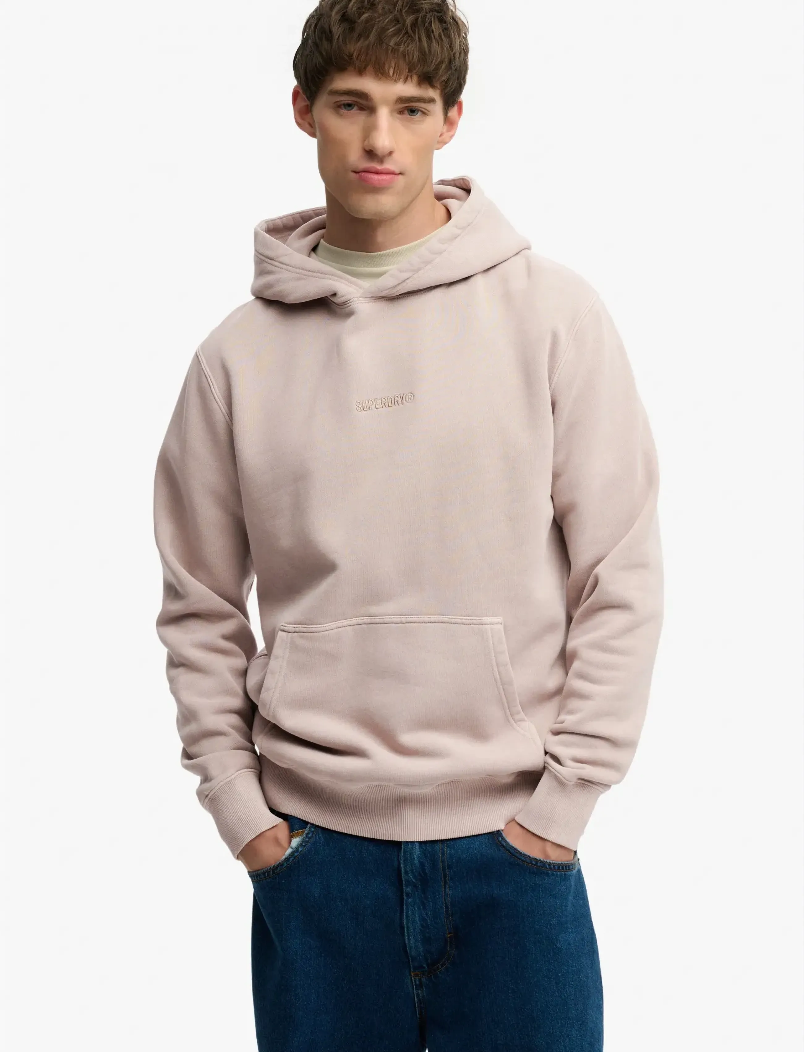 Superdry Micro Logo Hood, Mænd, Mikro Logo Hættetrøje, Beige, Str: XL