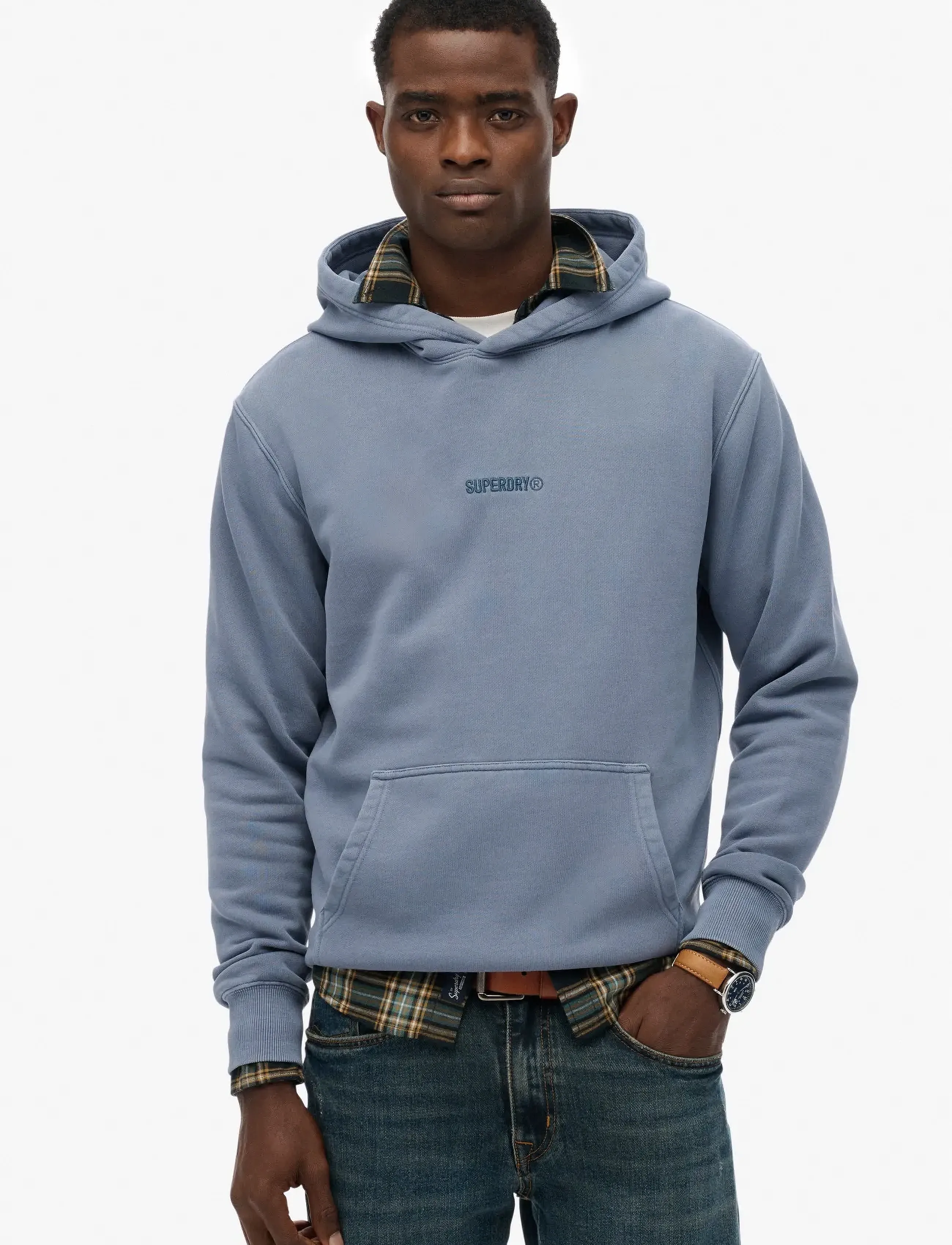 Superdry MICRO LOGO HOOD - Sweatshirts - FLINT STONE BLUE GREY / blue