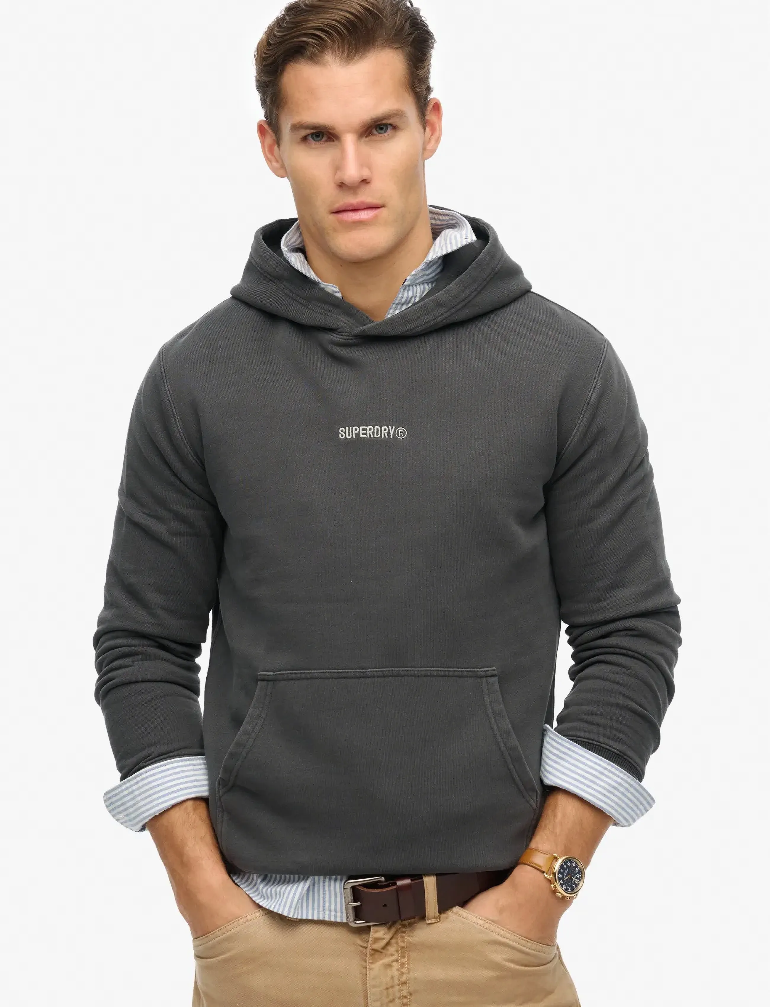 Superdry Micro Logo Hood, Mænd, Mikro Logo Hættetrøje, Grå, Str: XL