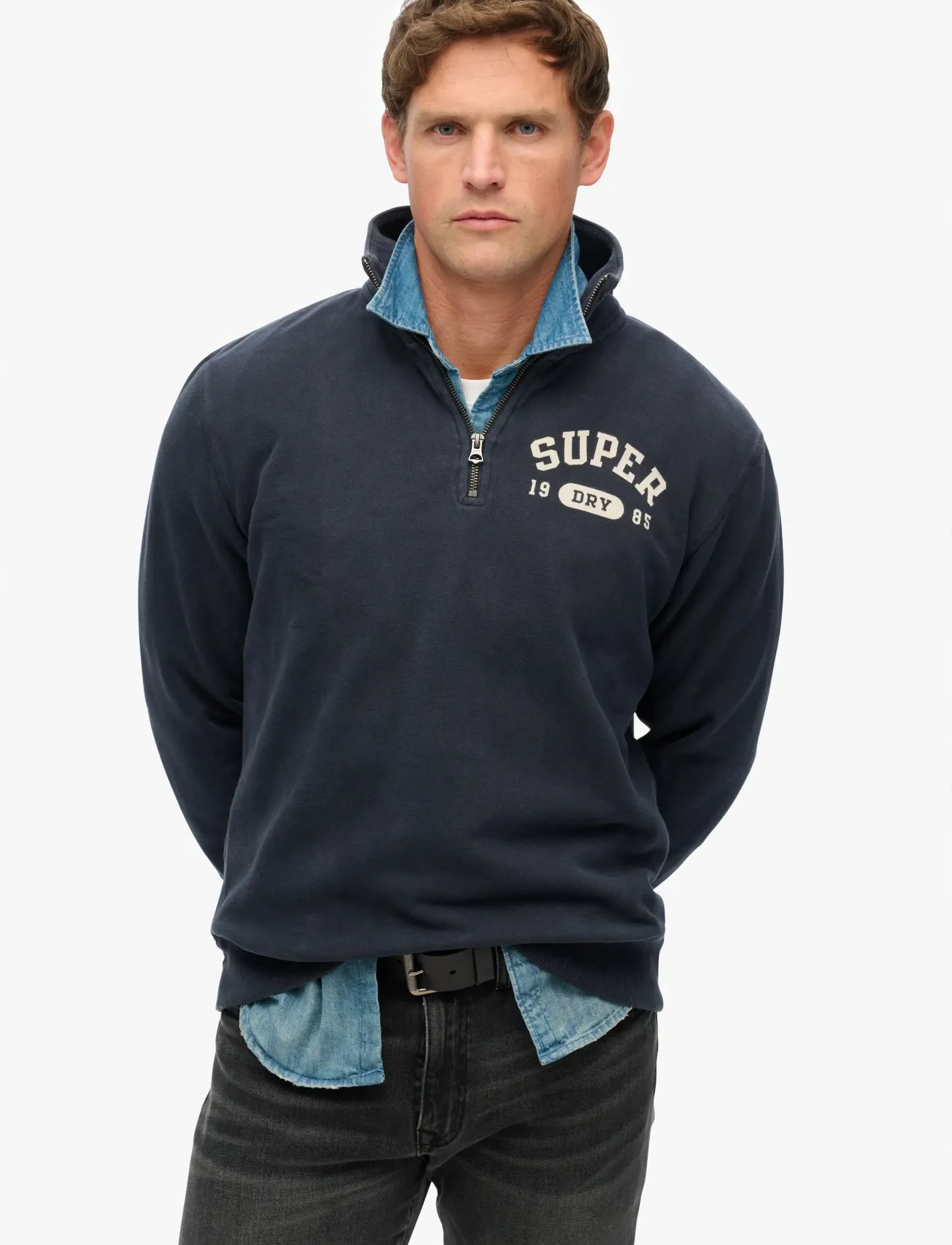 Superdry ATHLETIC ESS HALF ZIP - Akcija - BRADLEY NAVY / navy