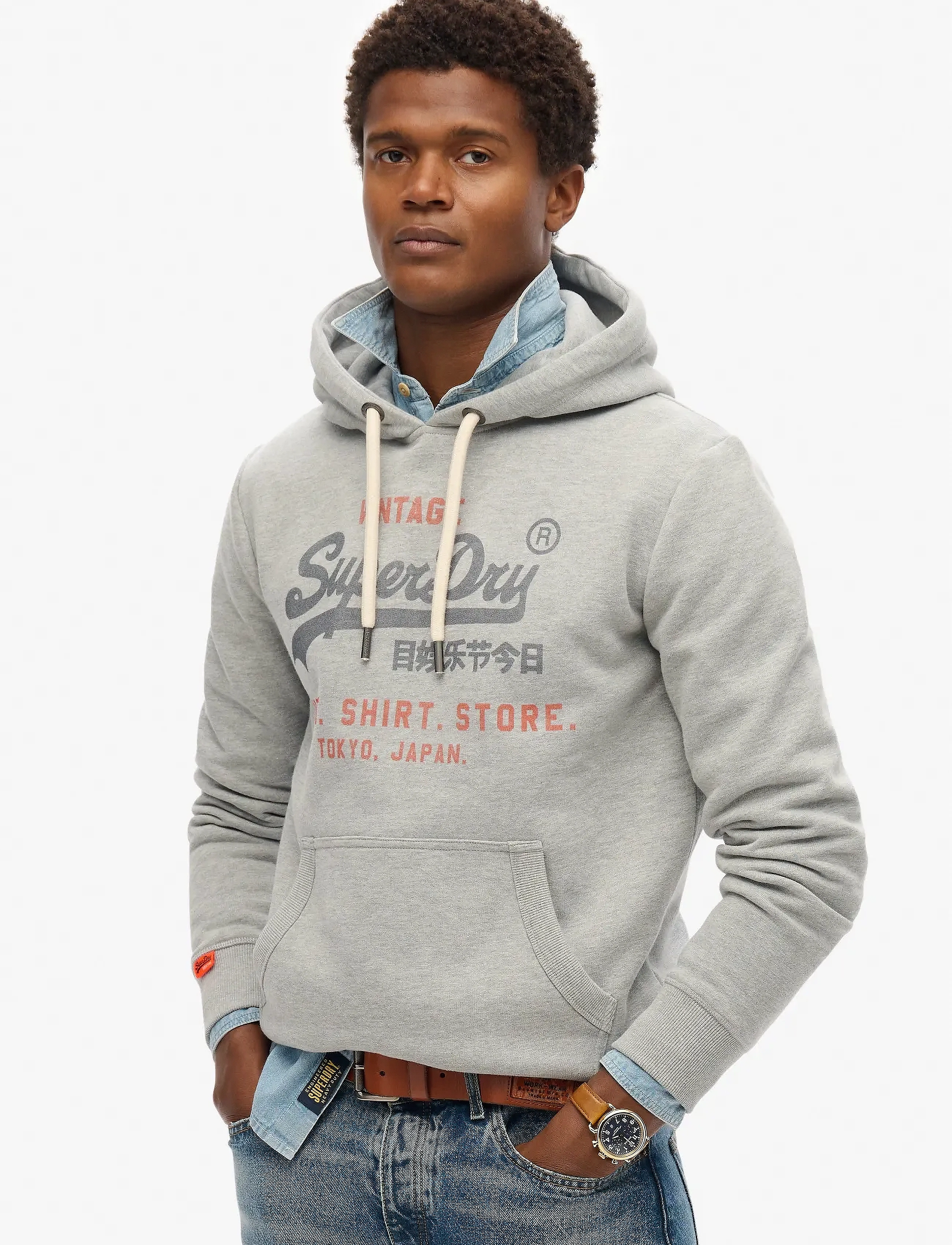 Superdry VL HERITAGE RELAXED HOOD - Kapuutsiga dressipluusid - COLLEGE GREY MARL / grey