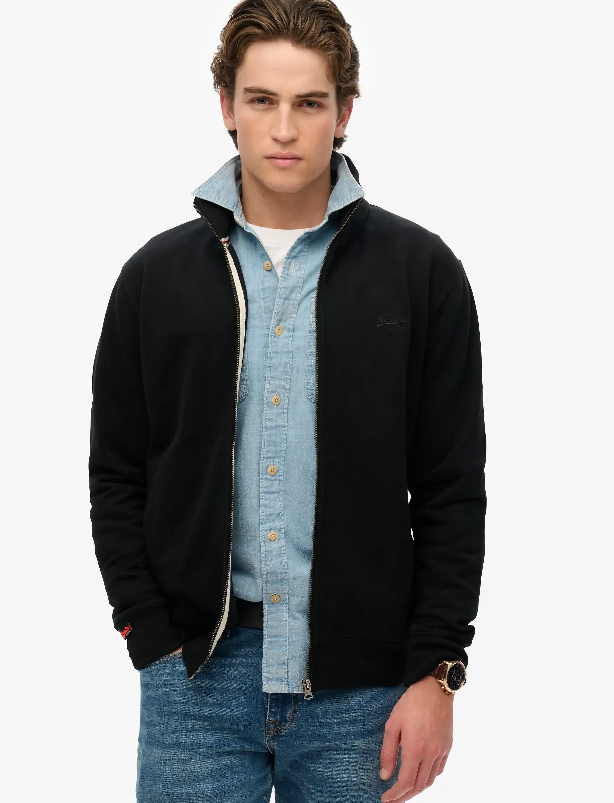 Superdry Essential Logo Track Top, Mænd, Træningstrøje Med Lynlås, Sort, Str: S