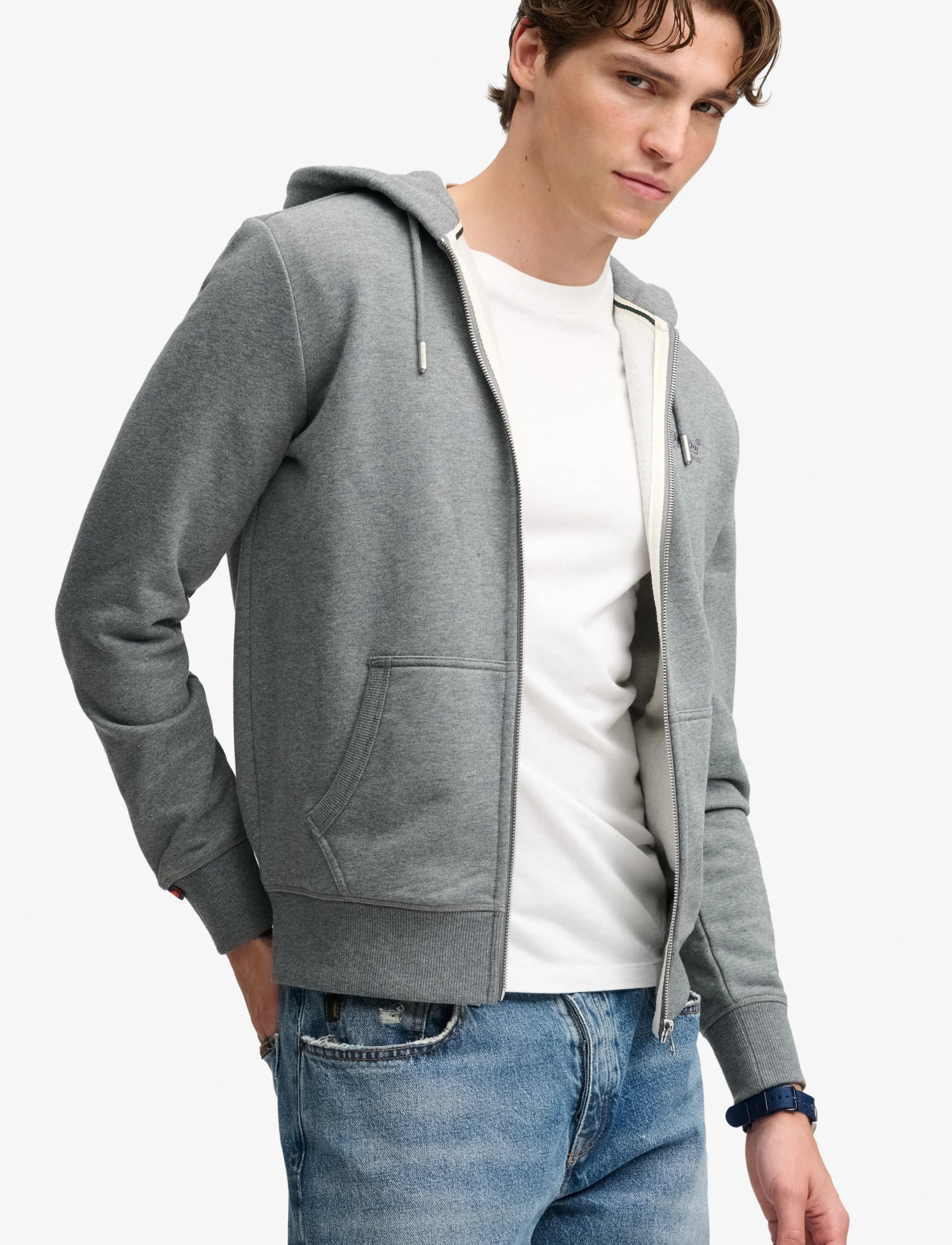Superdry - ESSENTIAL LOGO ZIP HOODIE HB - kapuzenpullover - antique grey marl - 4