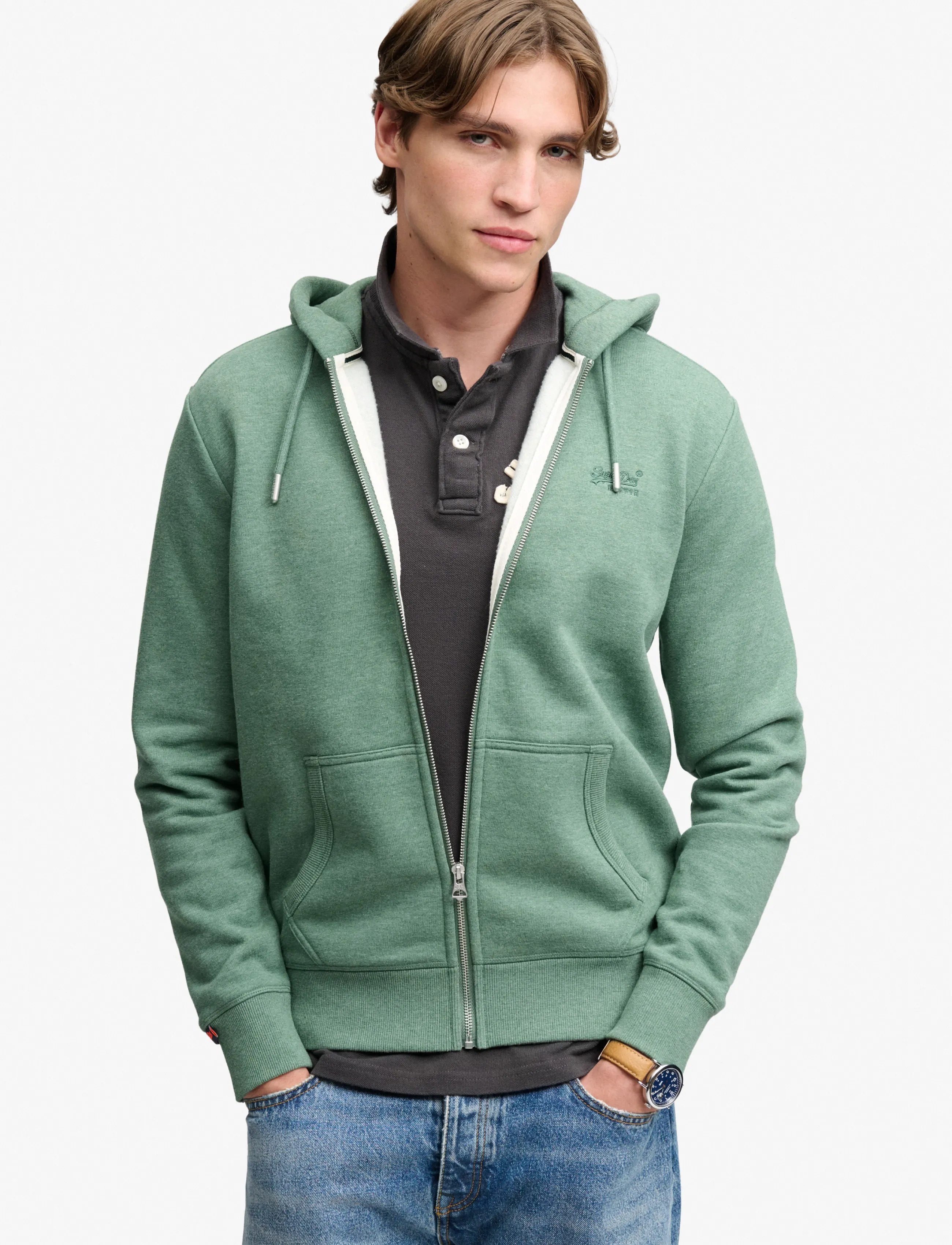 Superdry Essential Logo Zip Hoodie Hb, Herren, Reißverschluss Hoodie, Grün, Gr.XL