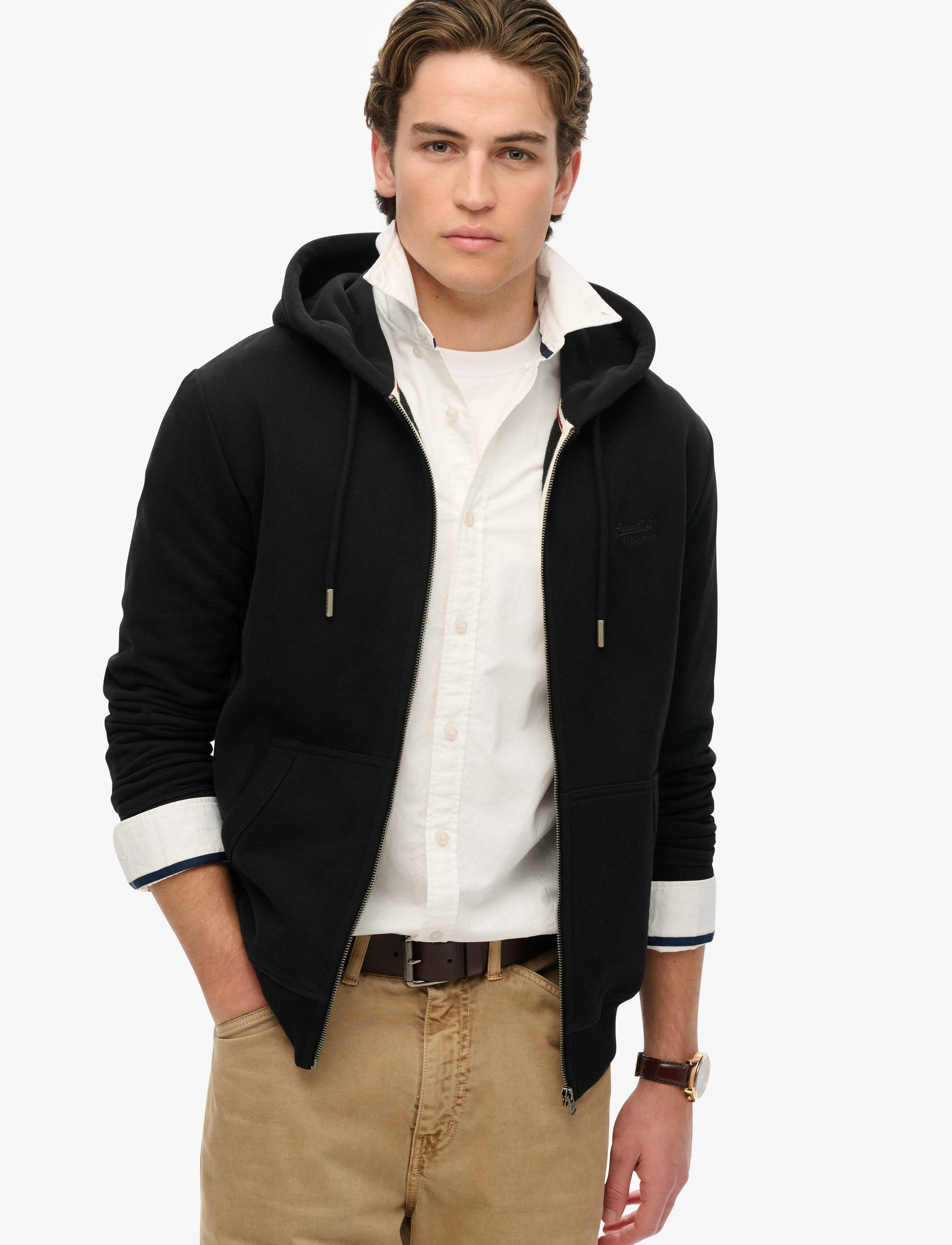 Superdry ESSENTIAL LOGO ZIP HOODIE HB - Säsongens färger - BLACK / black