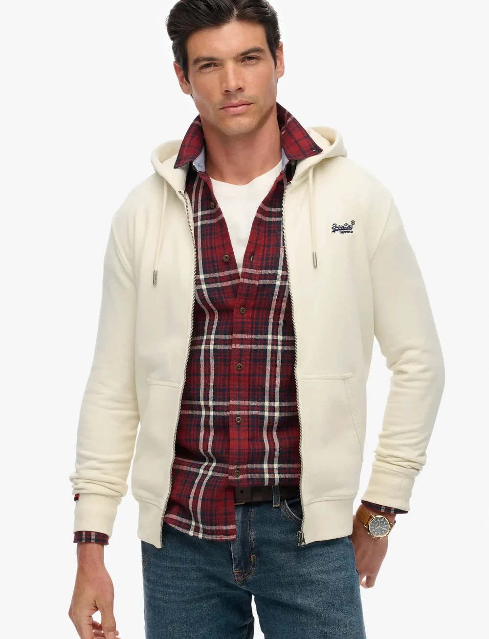 Superdry - ESSENTIAL LOGO ZIP HOODIE HB - hettupeysur - dusty white - 0