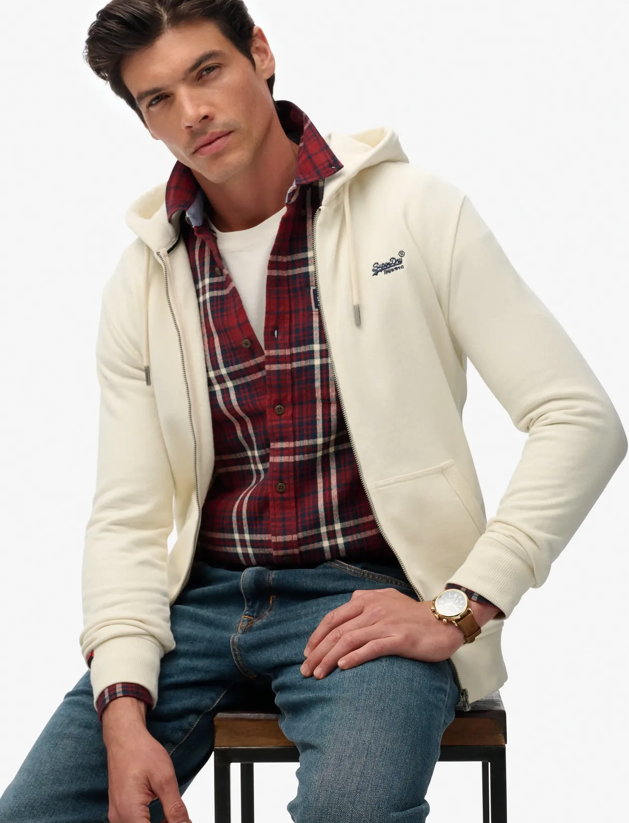 Superdry - ESSENTIAL LOGO ZIP HOODIE HB - hættetrøjer - dusty white - 4