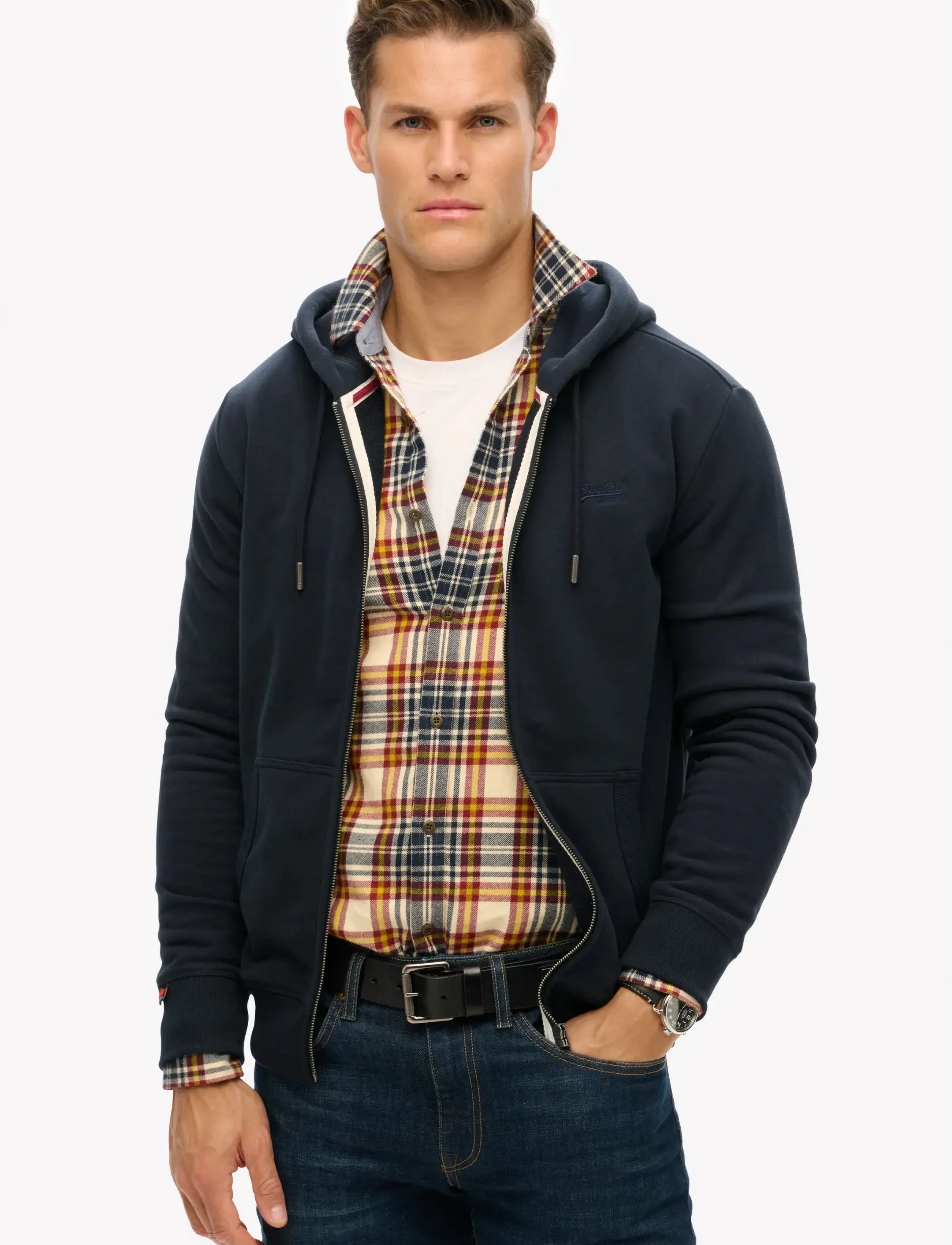 Superdry Essential Logo Zip Hoodie Hb, S, Navy, Sweatshirts & Hættetrøjer > Hættetrøjer, Herre