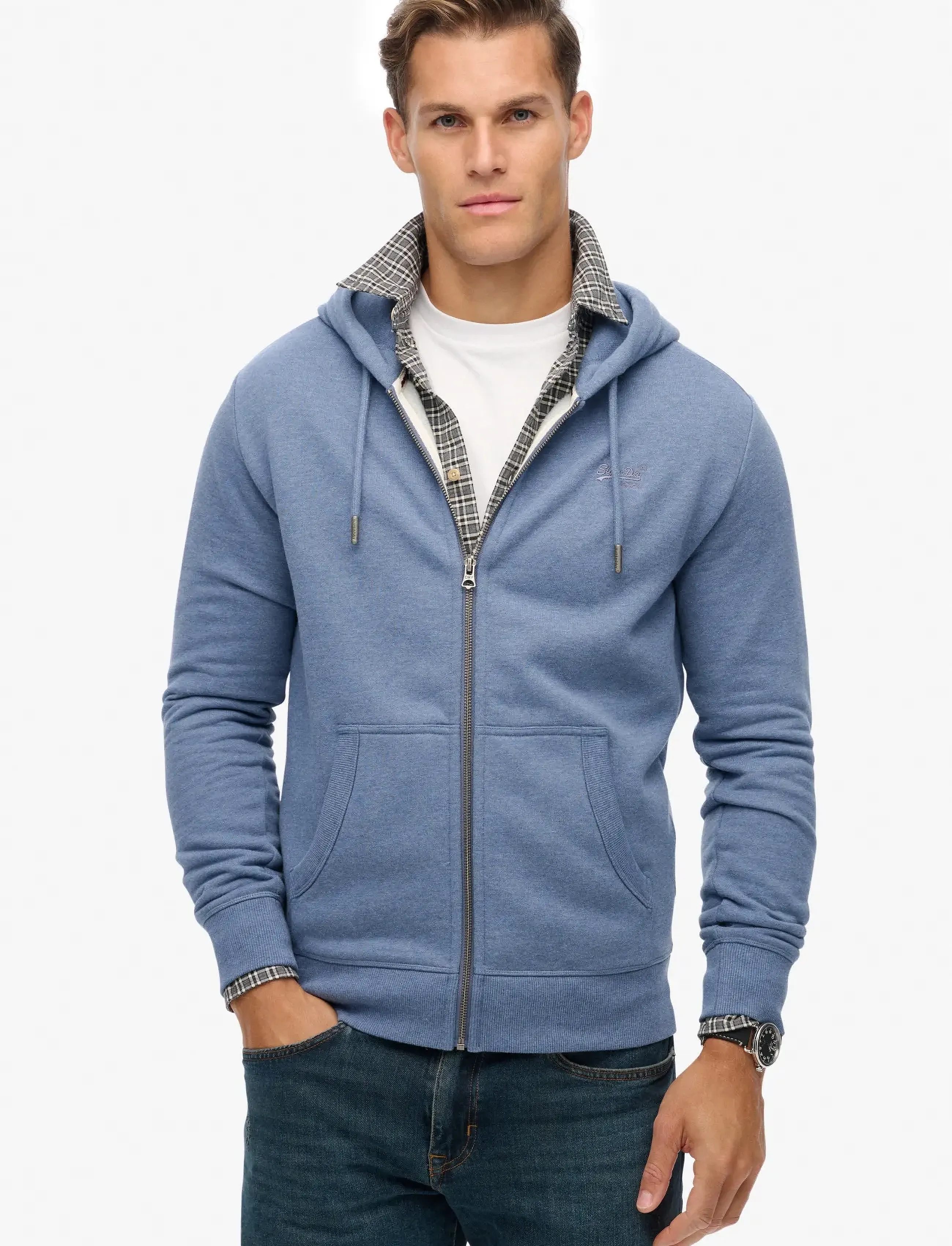Superdry ESSENTIAL LOGO ZIP HOODIE HB - Sweatshirts - JEANS BLUE MARL / blue
