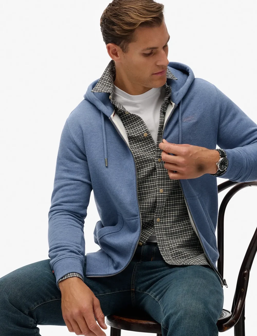 Superdry - ESSENTIAL LOGO ZIP HOODIE HB - kapuutsiga dressipluusid - jeans blue marl - 3