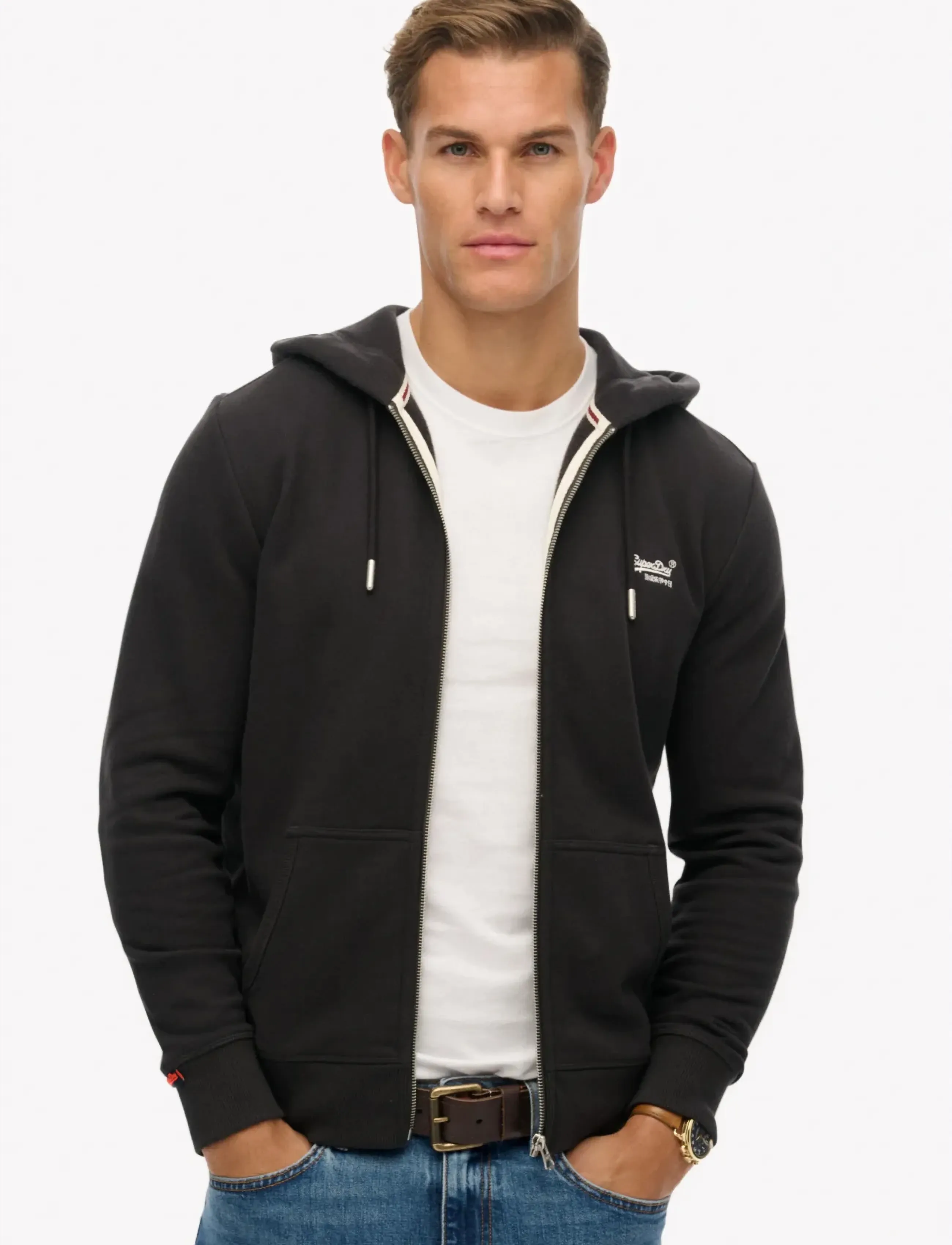 Superdry Essential Logo Zip Hoodie Hb, XXL, Black, Sweatshirts & Hættetrøjer > Hættetrøjer, Herre