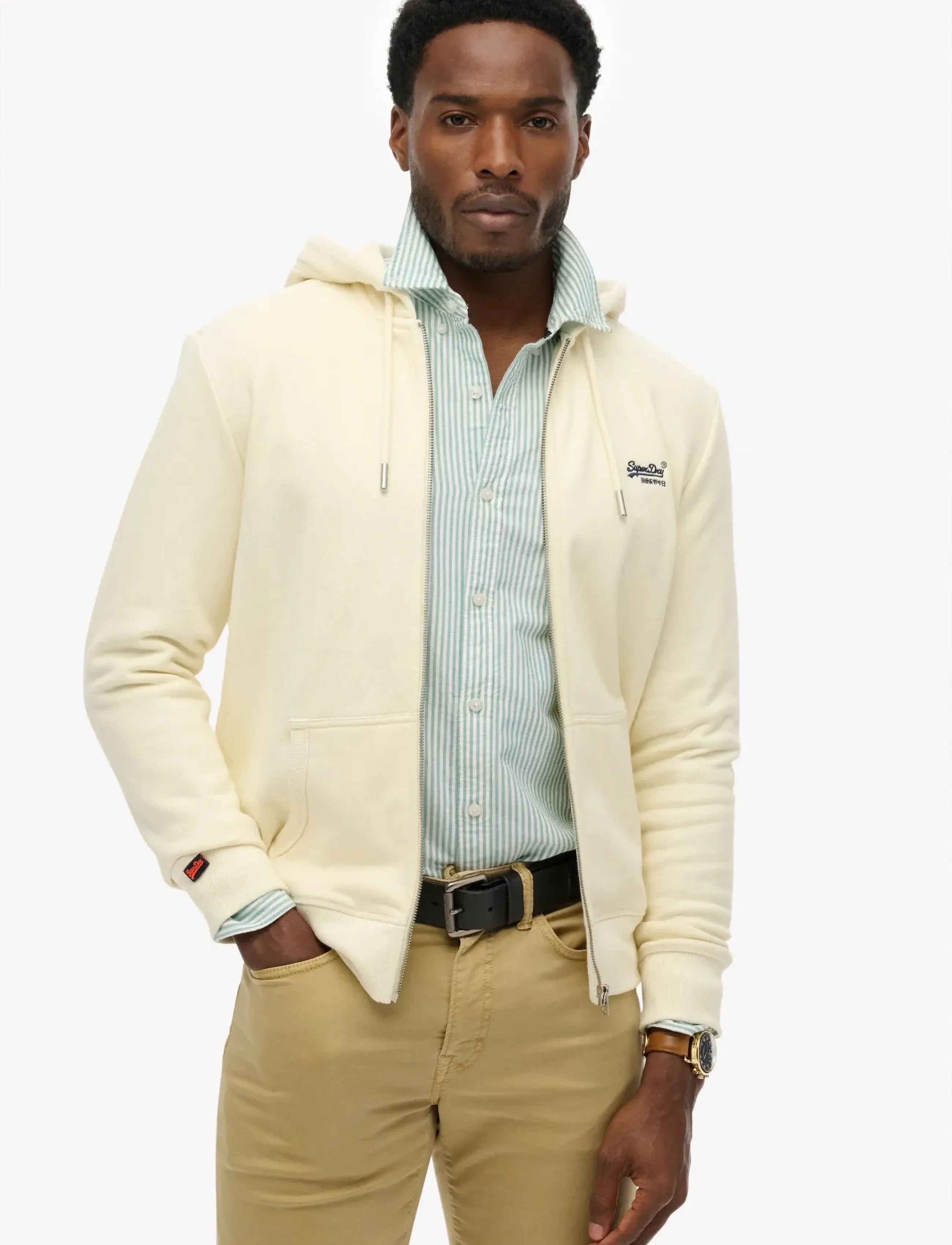 Superdry Essential Logo Zip Hoodie Hb, XXL, Cream, Sweatshirts & Hættetrøjer > Hættetrøjer, Herre