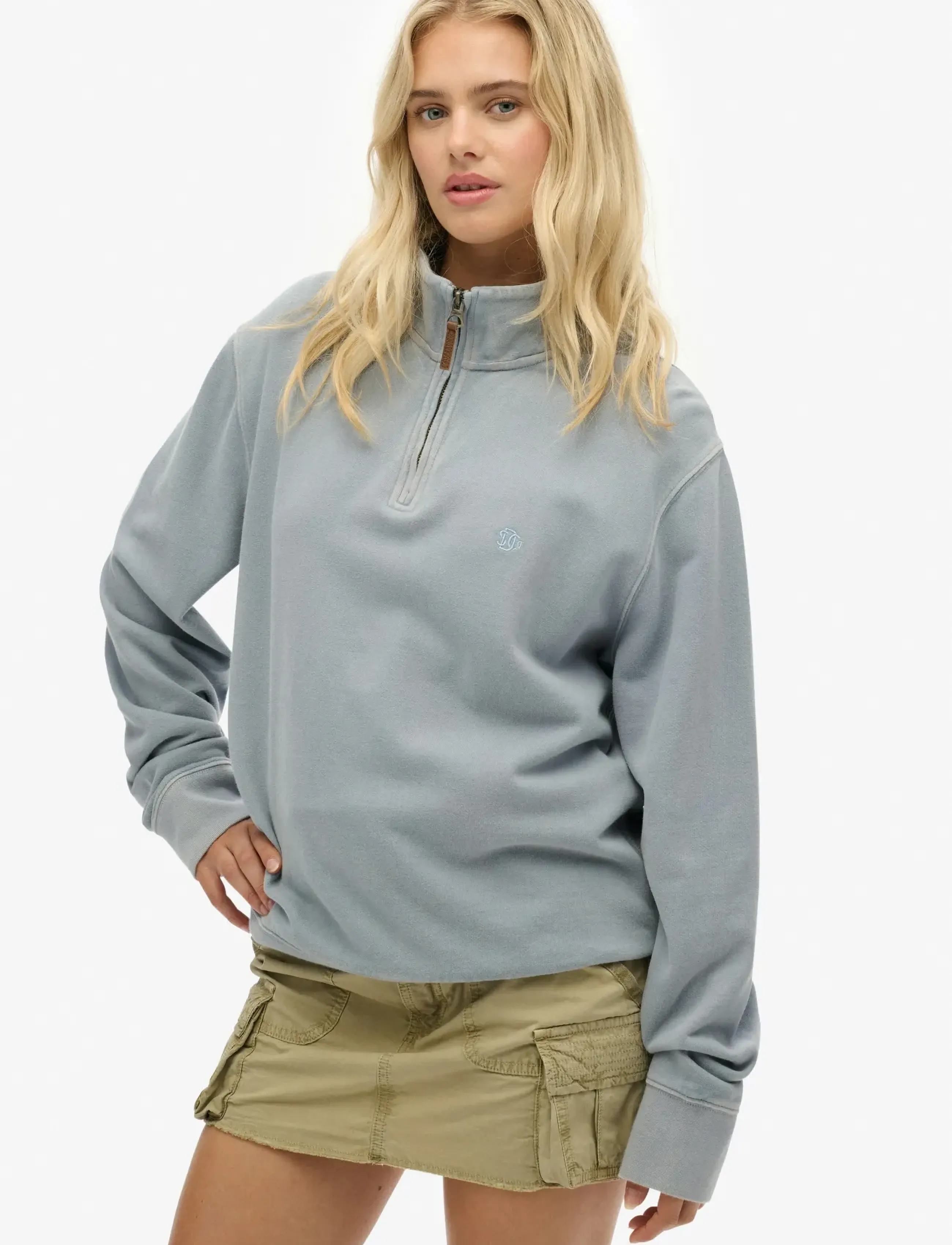 Superdry CLASSIC ESSENTIAL HALF ZIP - Kläder - WASHED DENIM / blue