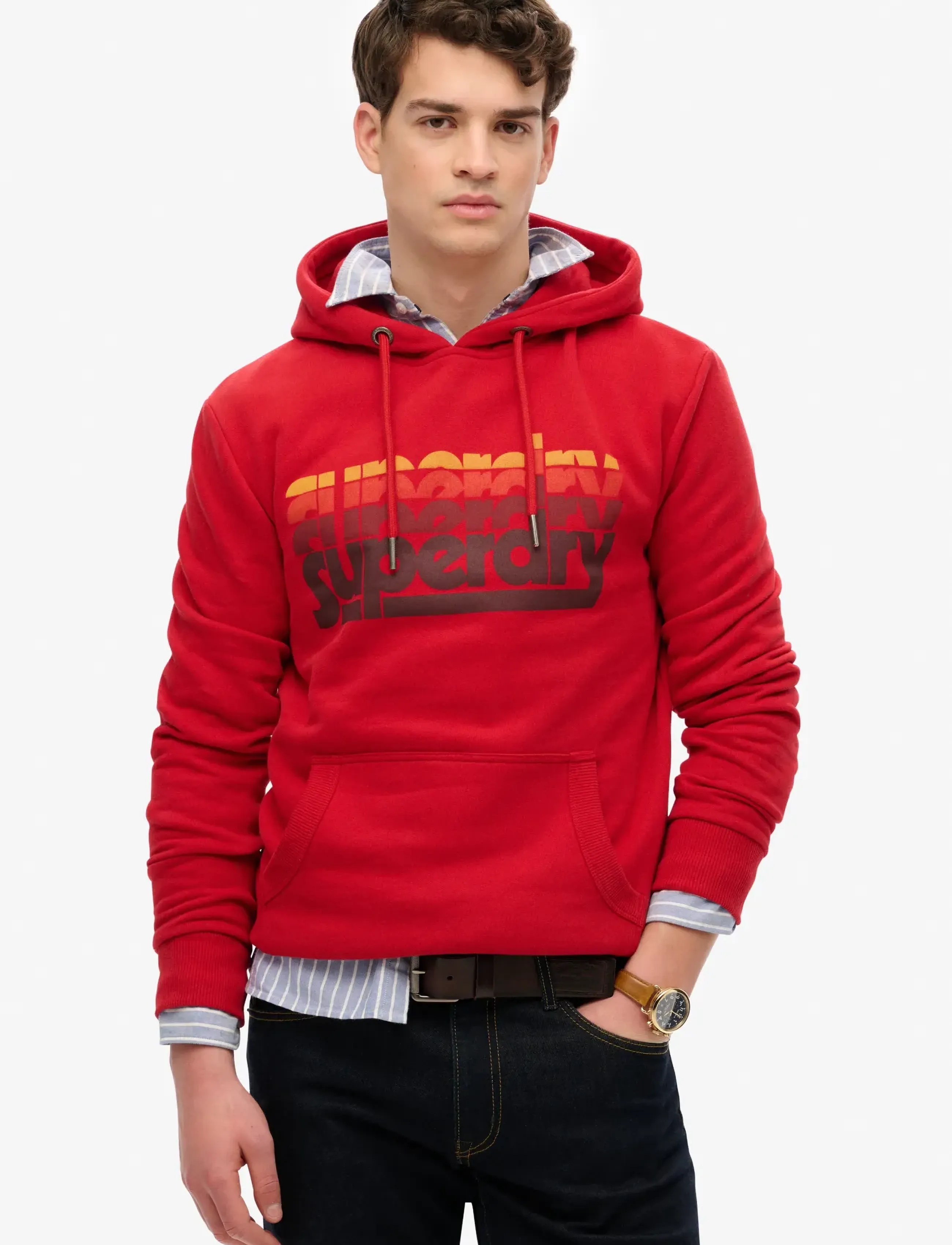 Superdry STACKED HOOD - Sweatshirts & Hoodies - VARSITY RED NANO WASH / red