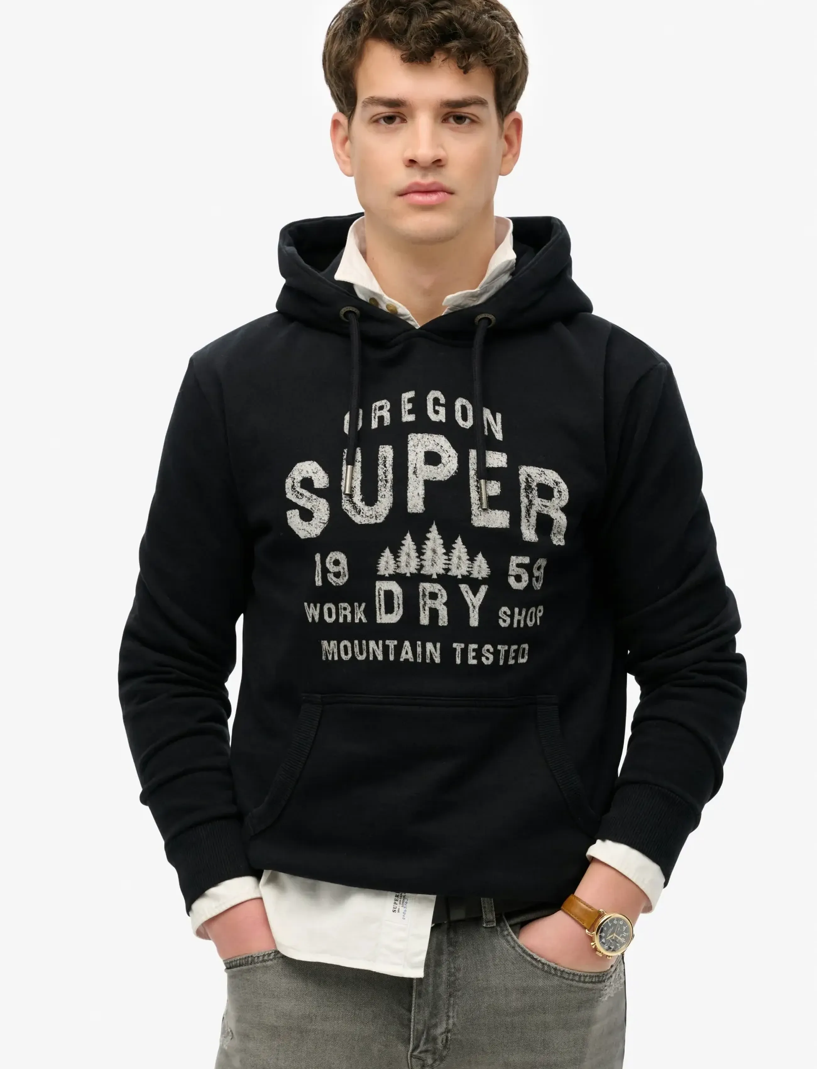 Superdry WORK SHOP HOOD - Sweatshirts - BLACK / black