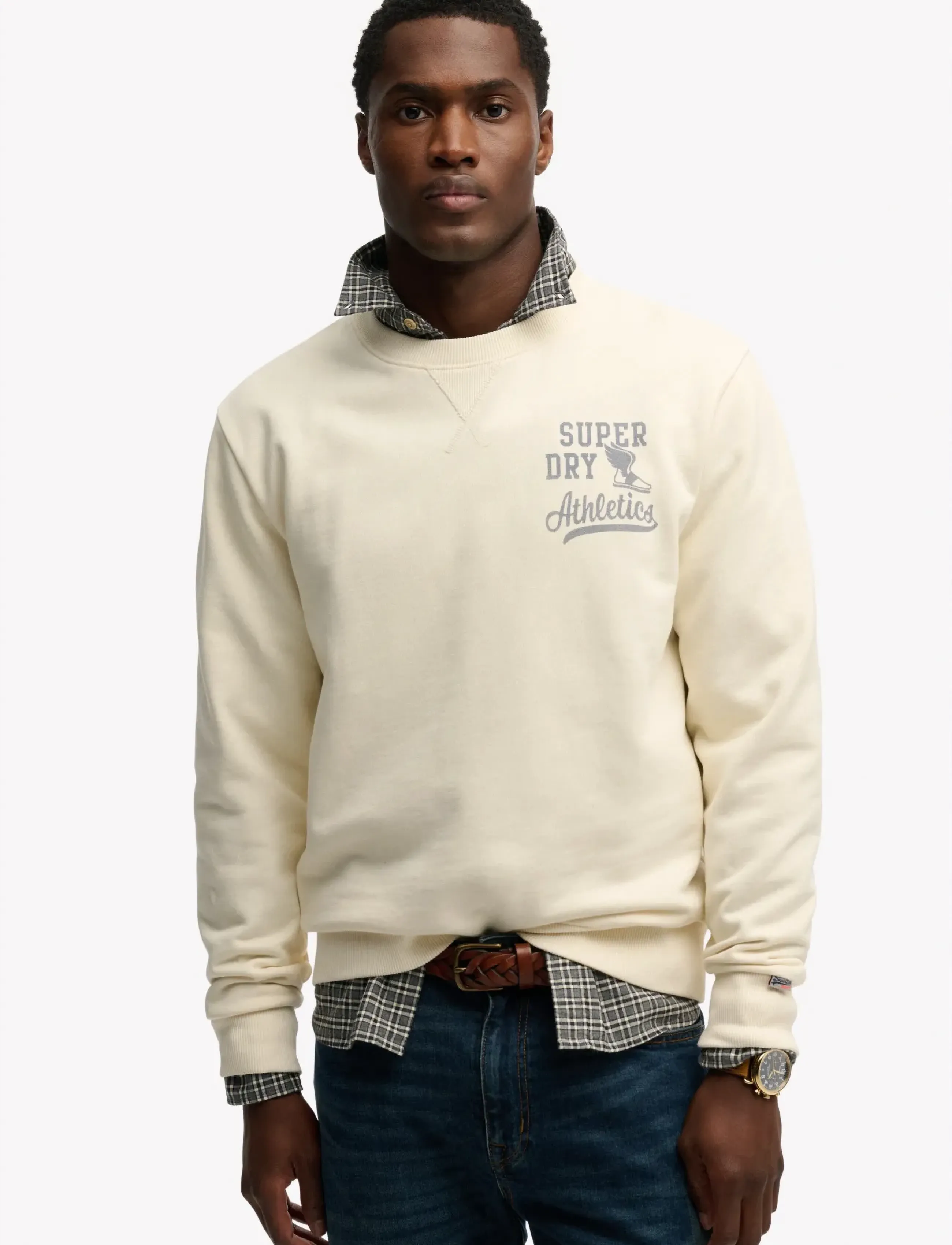 Superdry ATH ESS CREW - Kläder - DESERT BONE OFF WHITE / cream