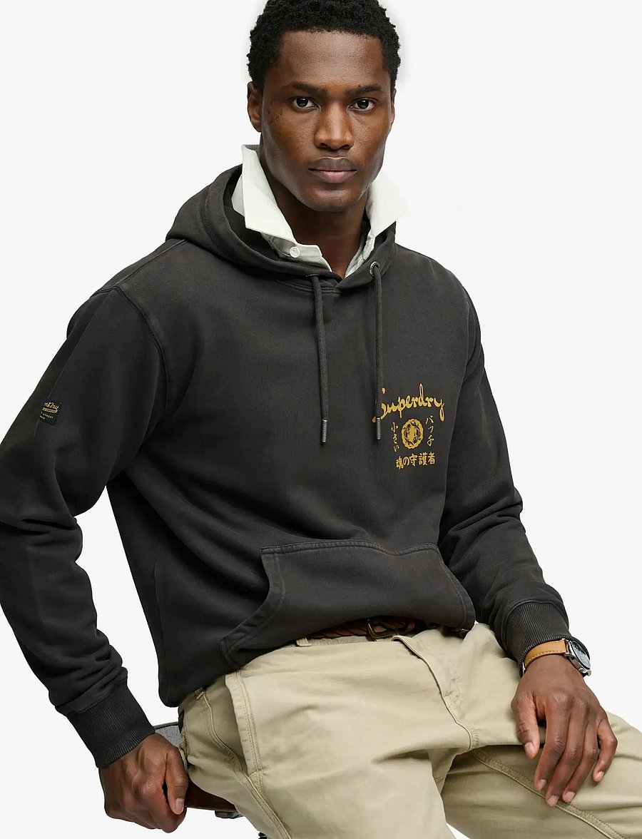 Superdry - TOKYO NARRATIVE LOOSE HOOD - hættetrøjer - bison black - 4