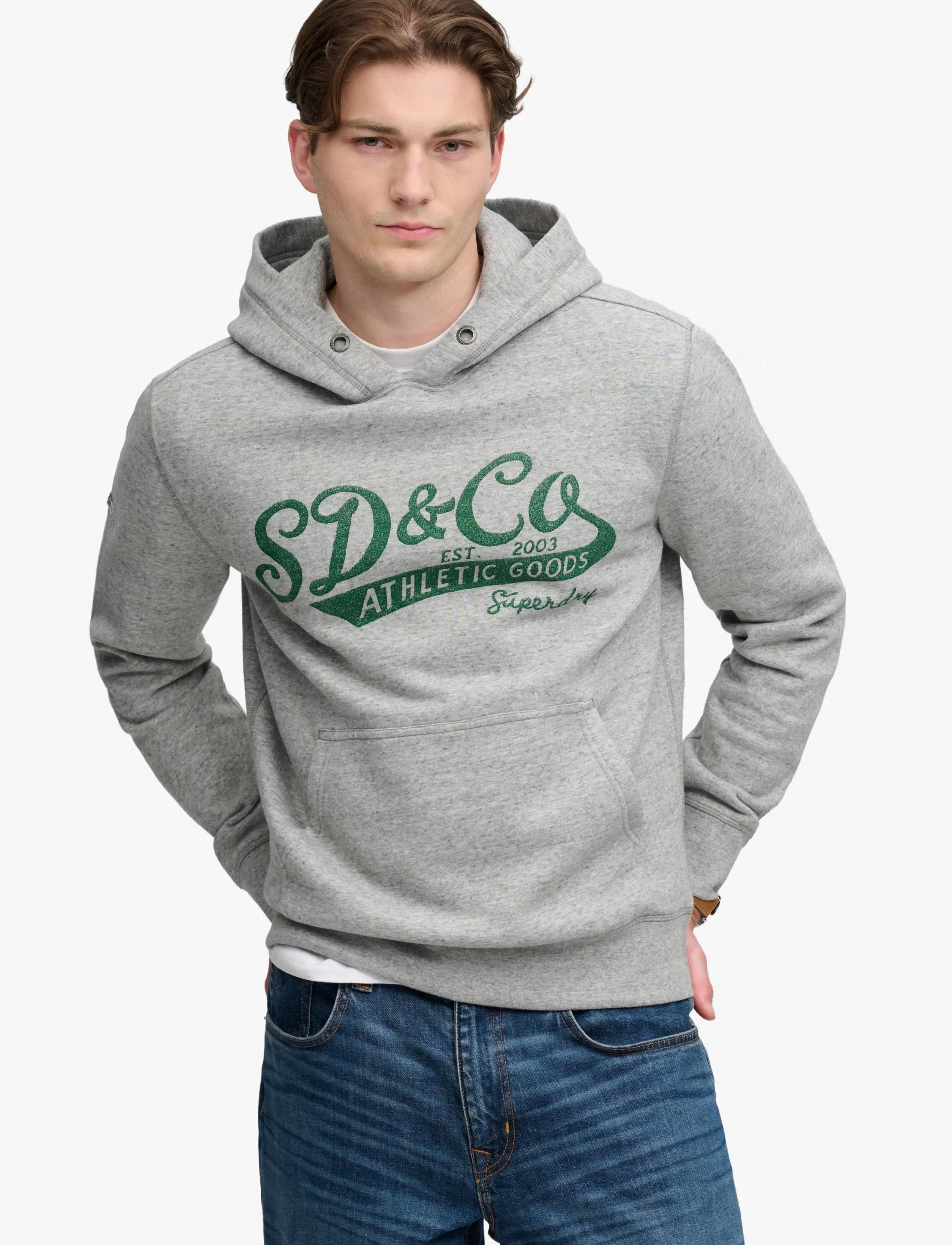 Superdry VINTAGE SCRIPT HOOD - Hoodies - ATHLETIC GREY MARL / grey