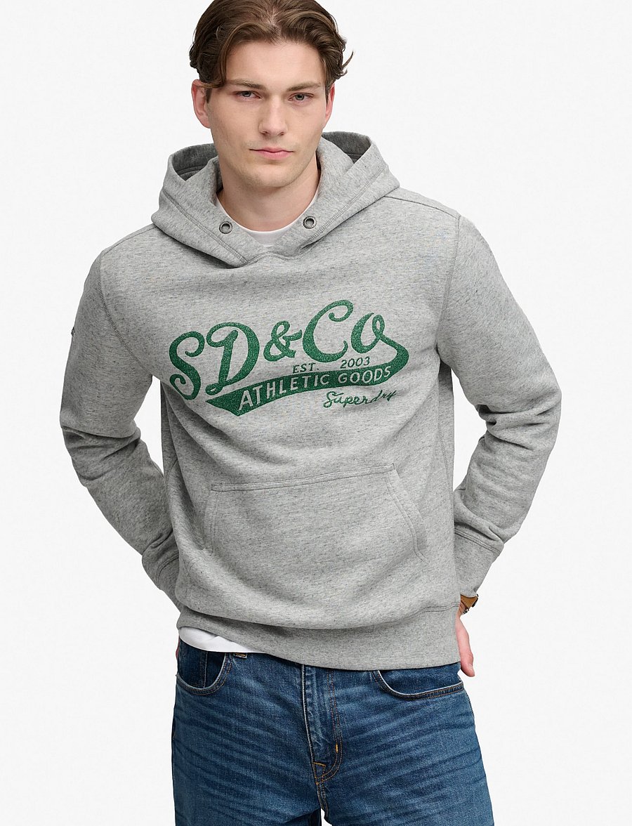 Superdry - VINTAGE SCRIPT HOOD - hoodies - athletic grey marl - 0