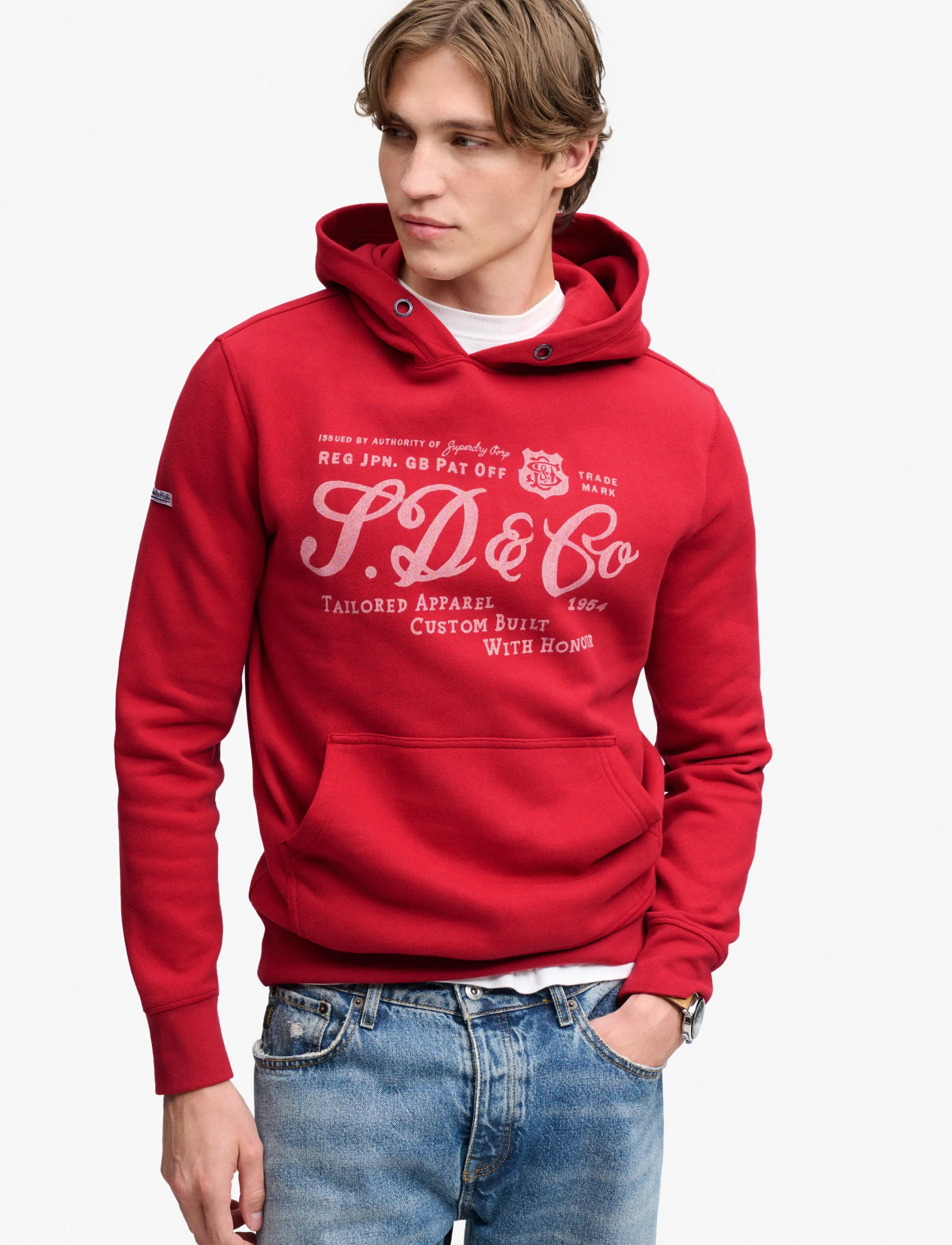 Superdry Vintage Script Hood, Vintage Script Hættetrøje, Rød, Str: M