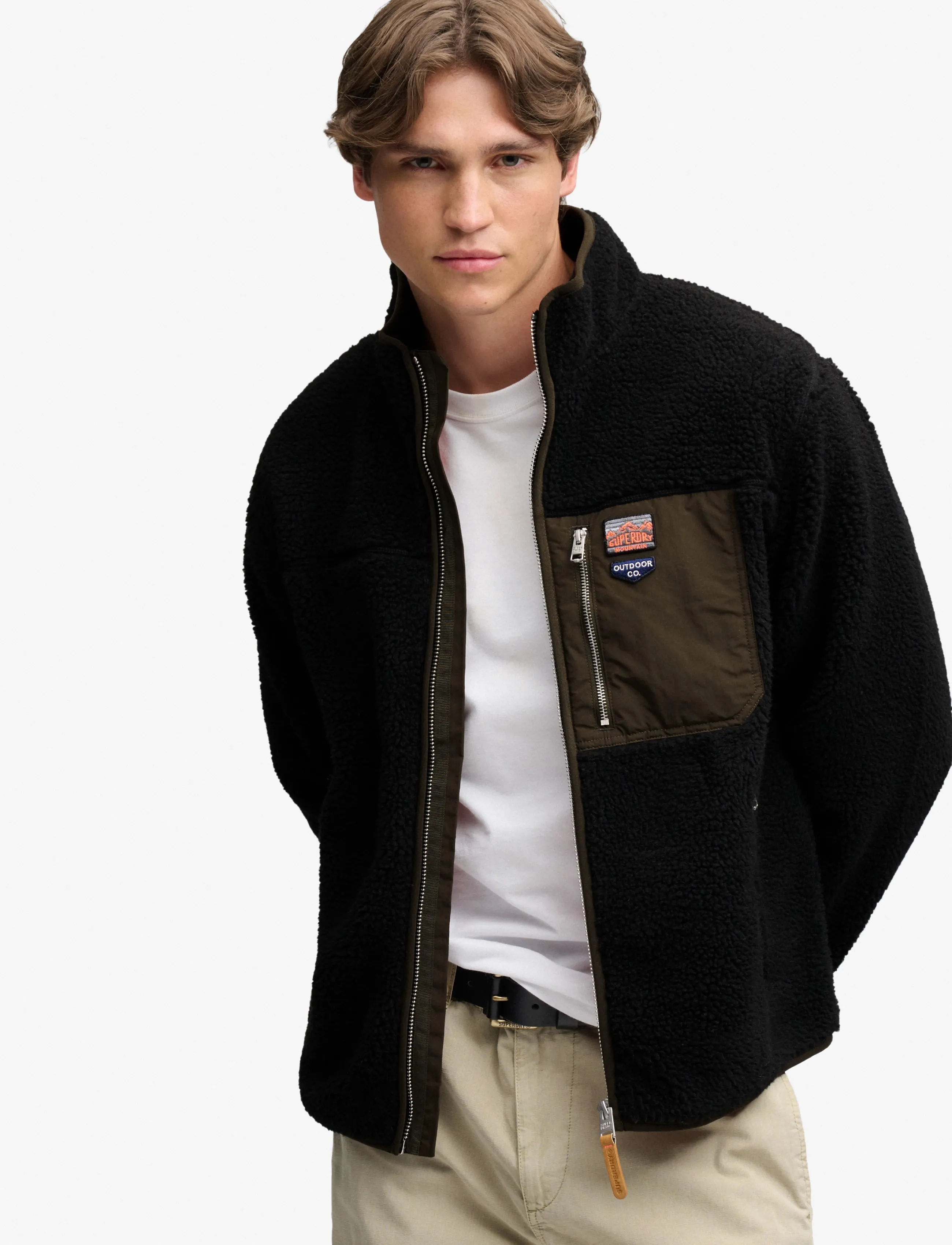 Superdry VINTAGE RETRO FULL ZIP FLEECE - Jackets - BLACK/OLIVE / black