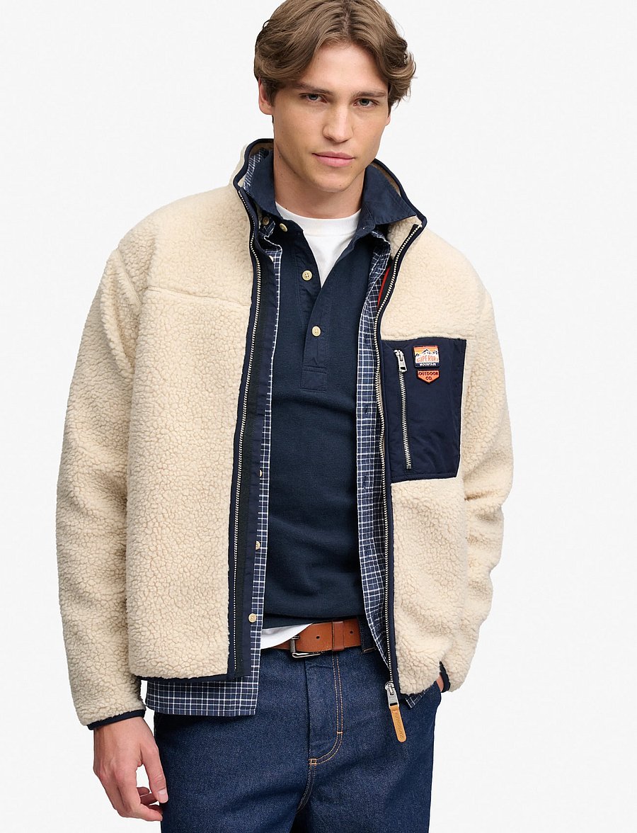 Superdry - VINTAGE RETRO FULL ZIP FLEECE - fall jackets - oatmeal/olive - 0