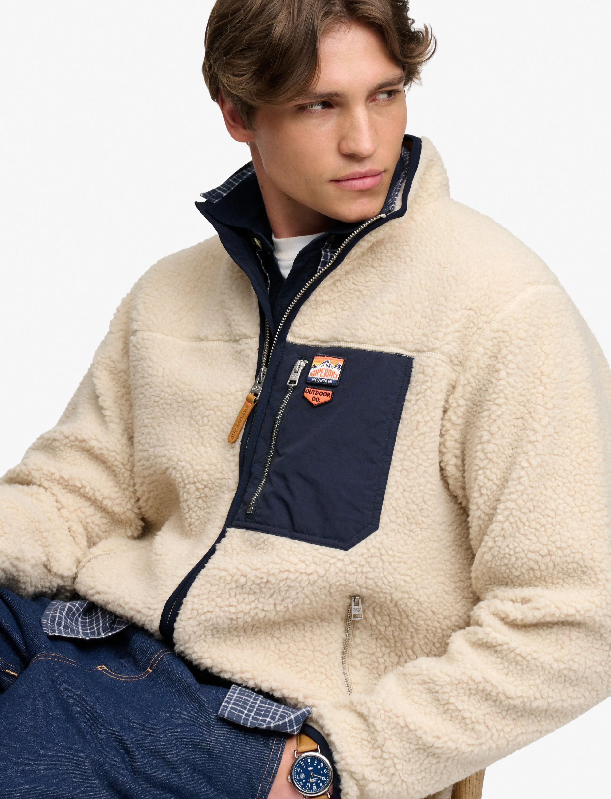 Superdry - VINTAGE RETRO FULL ZIP FLEECE - fall jackets - oatmeal/olive - 5