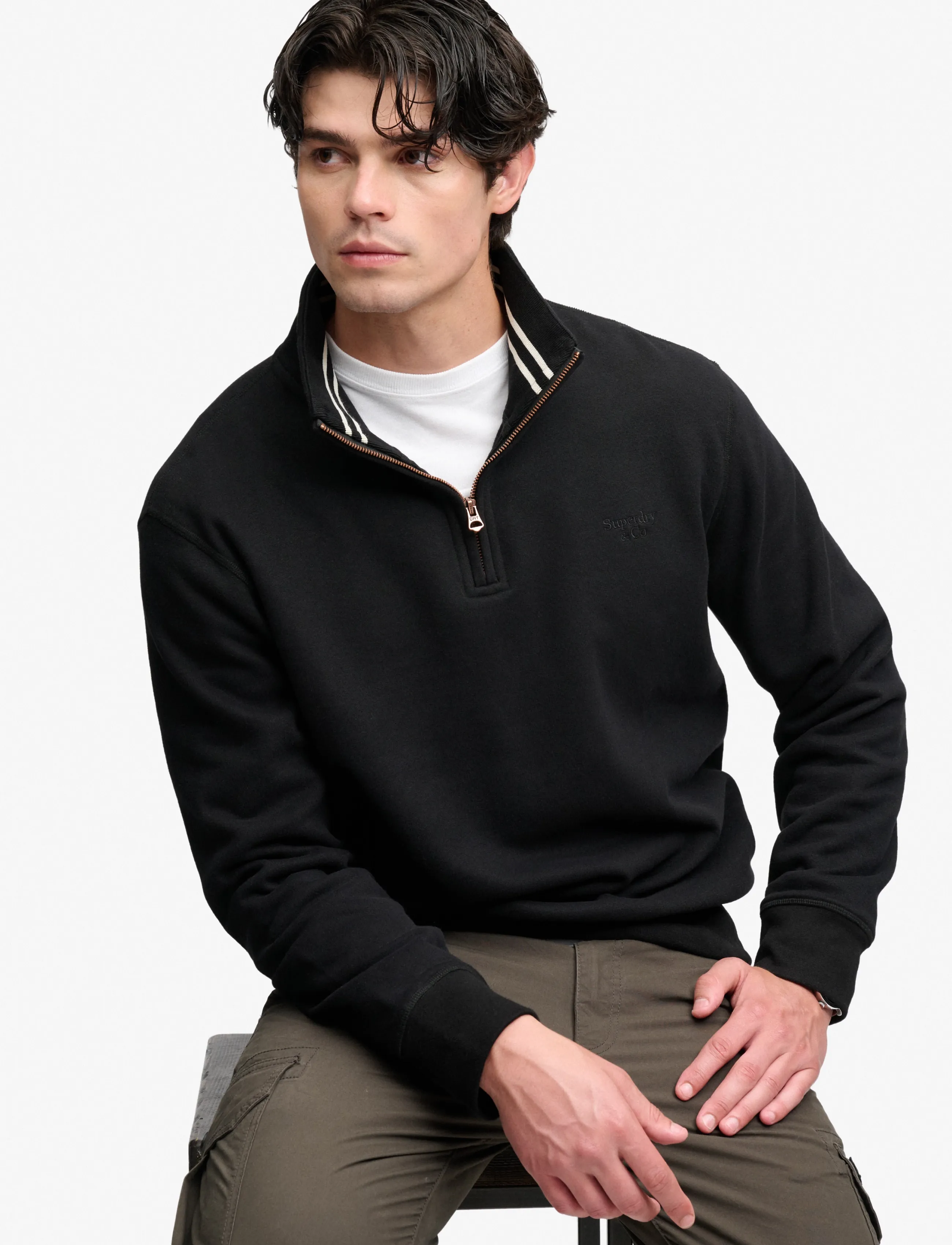 Superdry ESSENTIAL SERIF LOGO HALF ZIP - Knitwear - BLACK / black