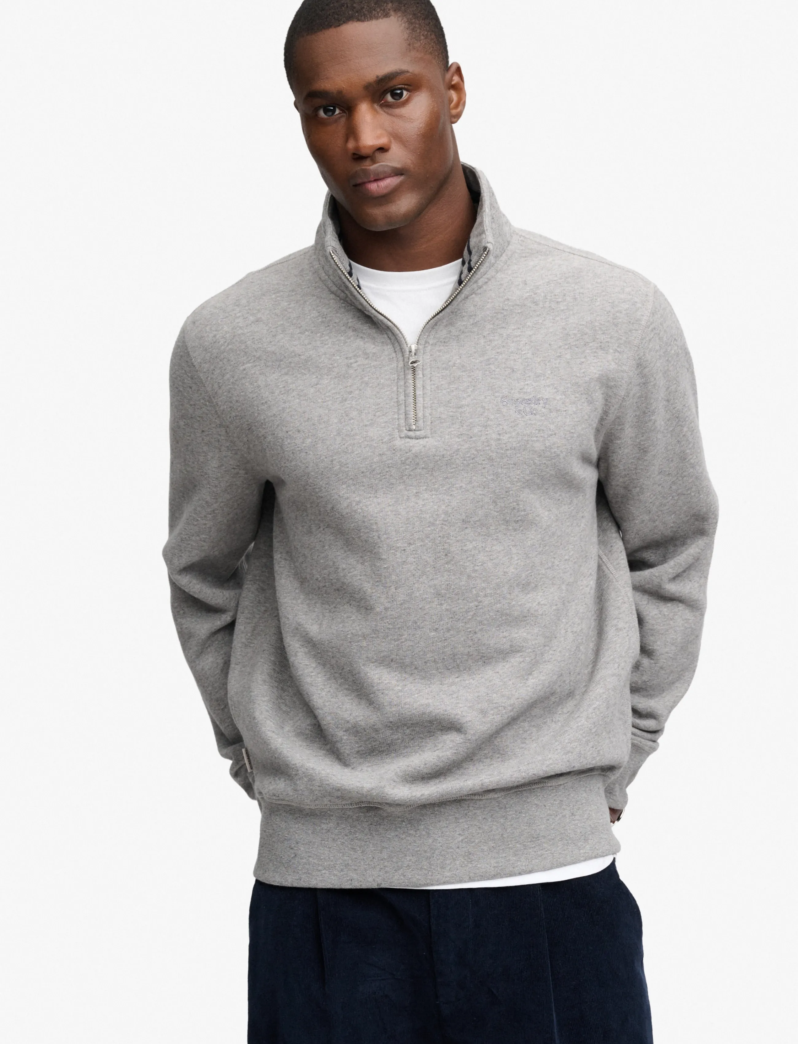 Superdry ESSENTIAL SERIF LOGO HALF ZIP - Knitwear - DARK VINTAGE GREY MARL / grey