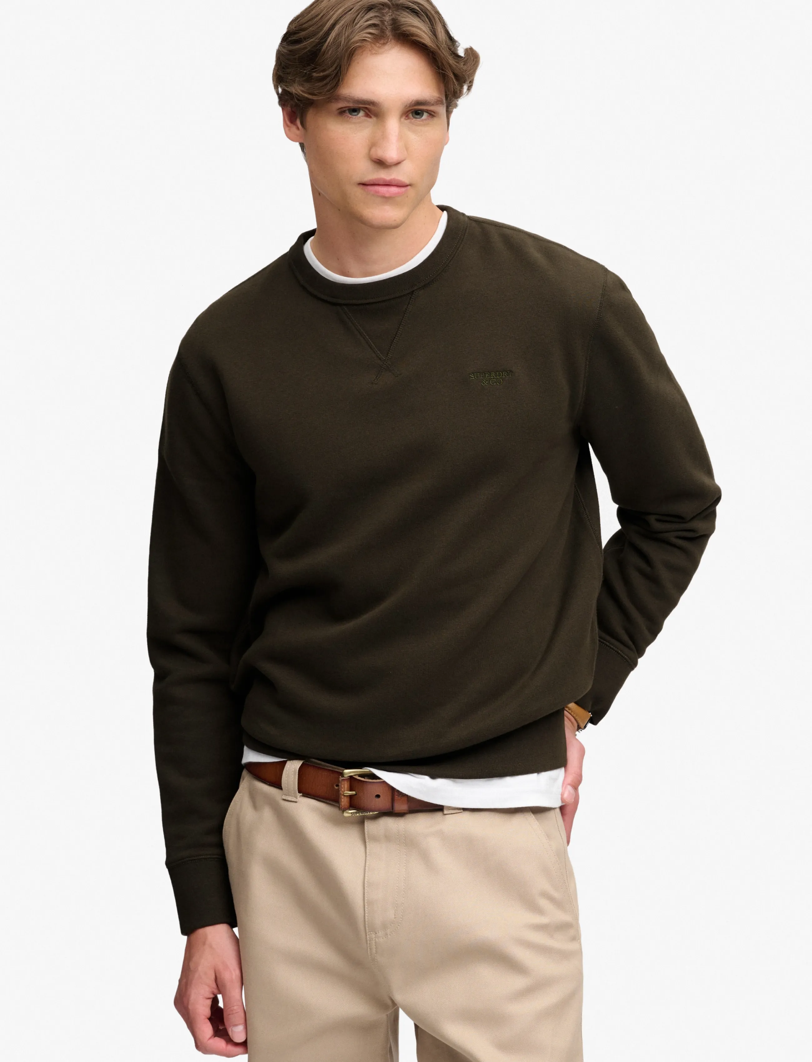 Superdry ESSENTIAL STACKED LOGO CREW - Sweatshirts - DARK GREY GREEN / khaki/green