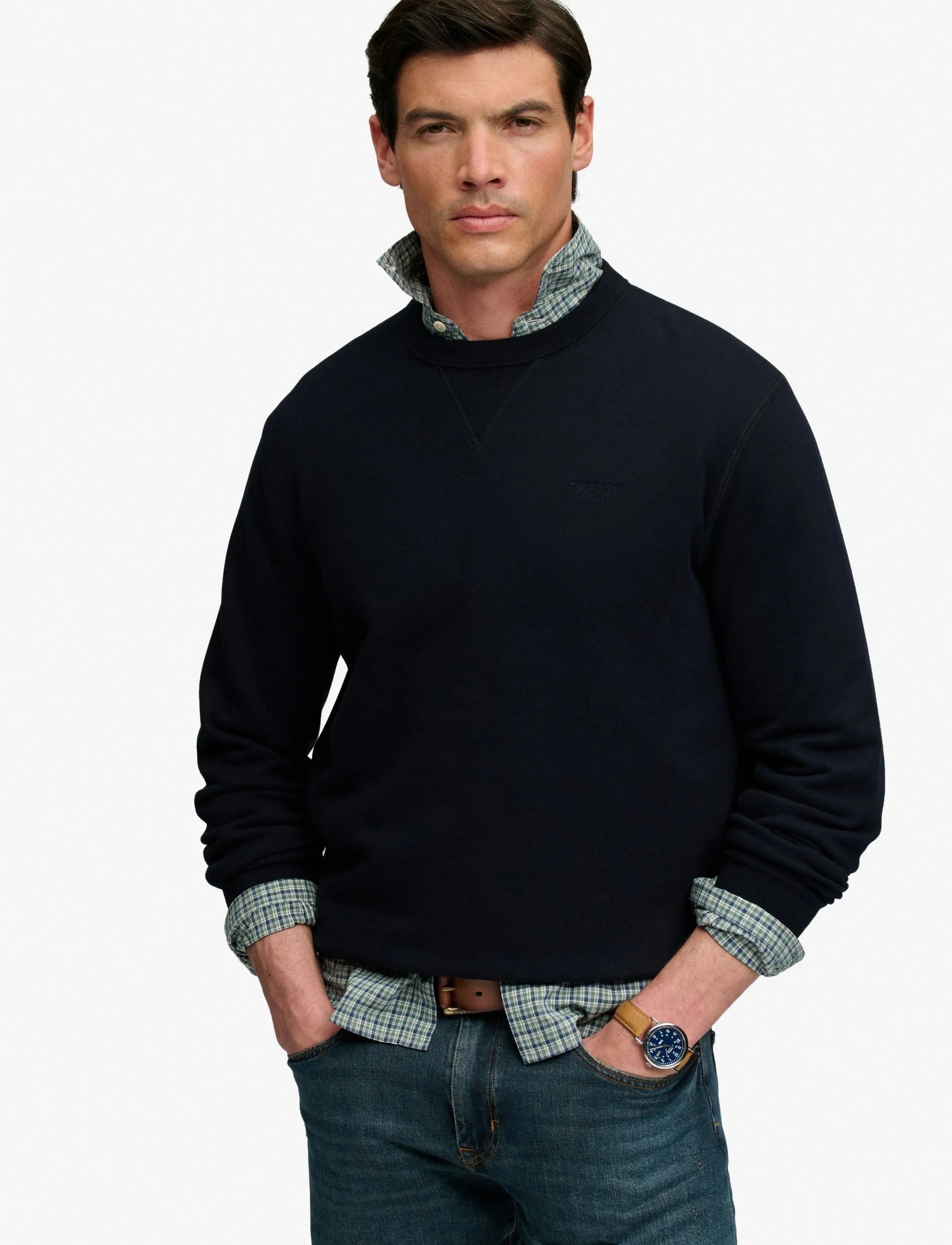 Superdry ESSENTIAL STACKED LOGO CREW - Vis alt - DARK NAVY / navy