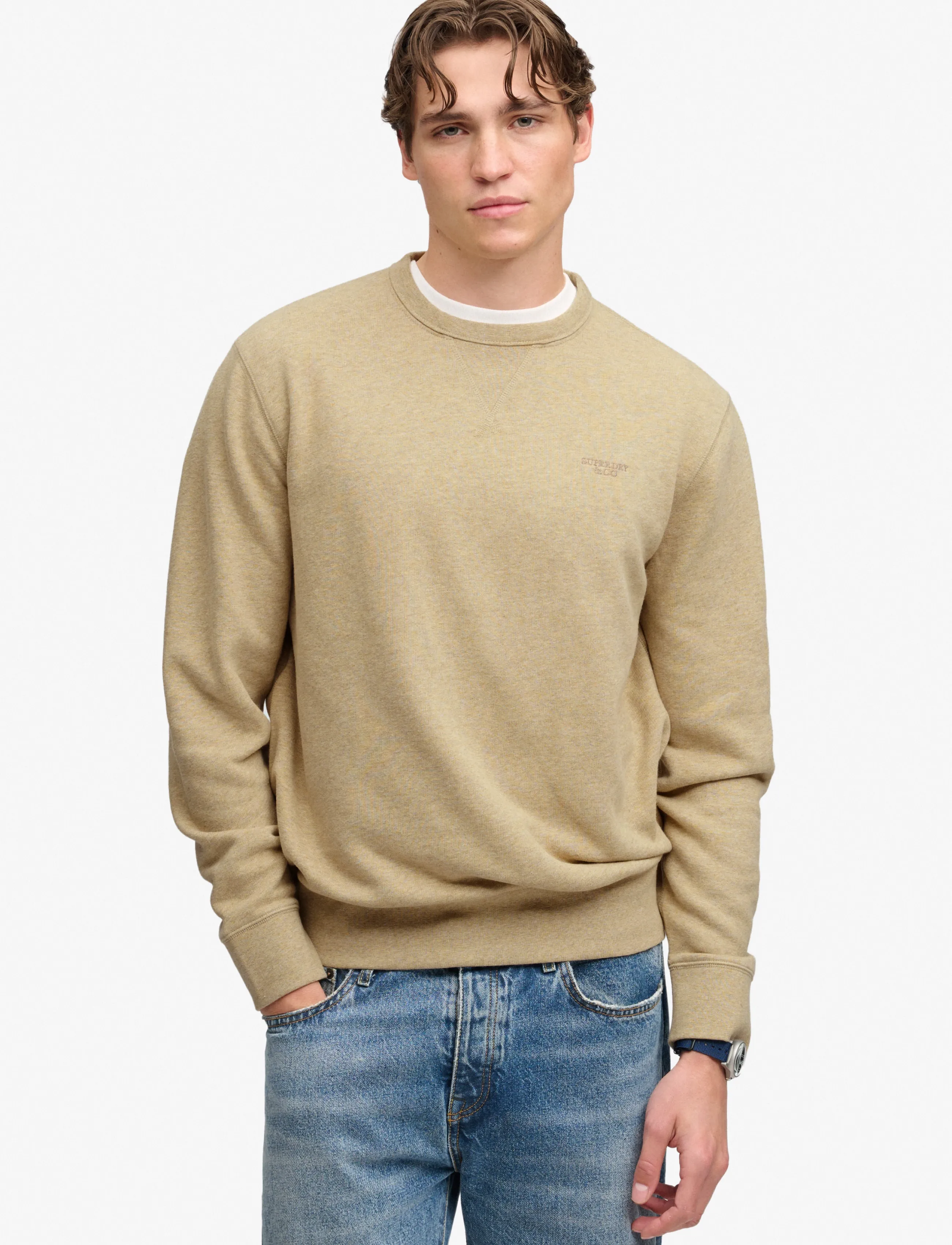 Superdry ESSENTIAL STACKED LOGO CREW - Sweatshirts - PUMICE STONE BEIGE MARL / beige